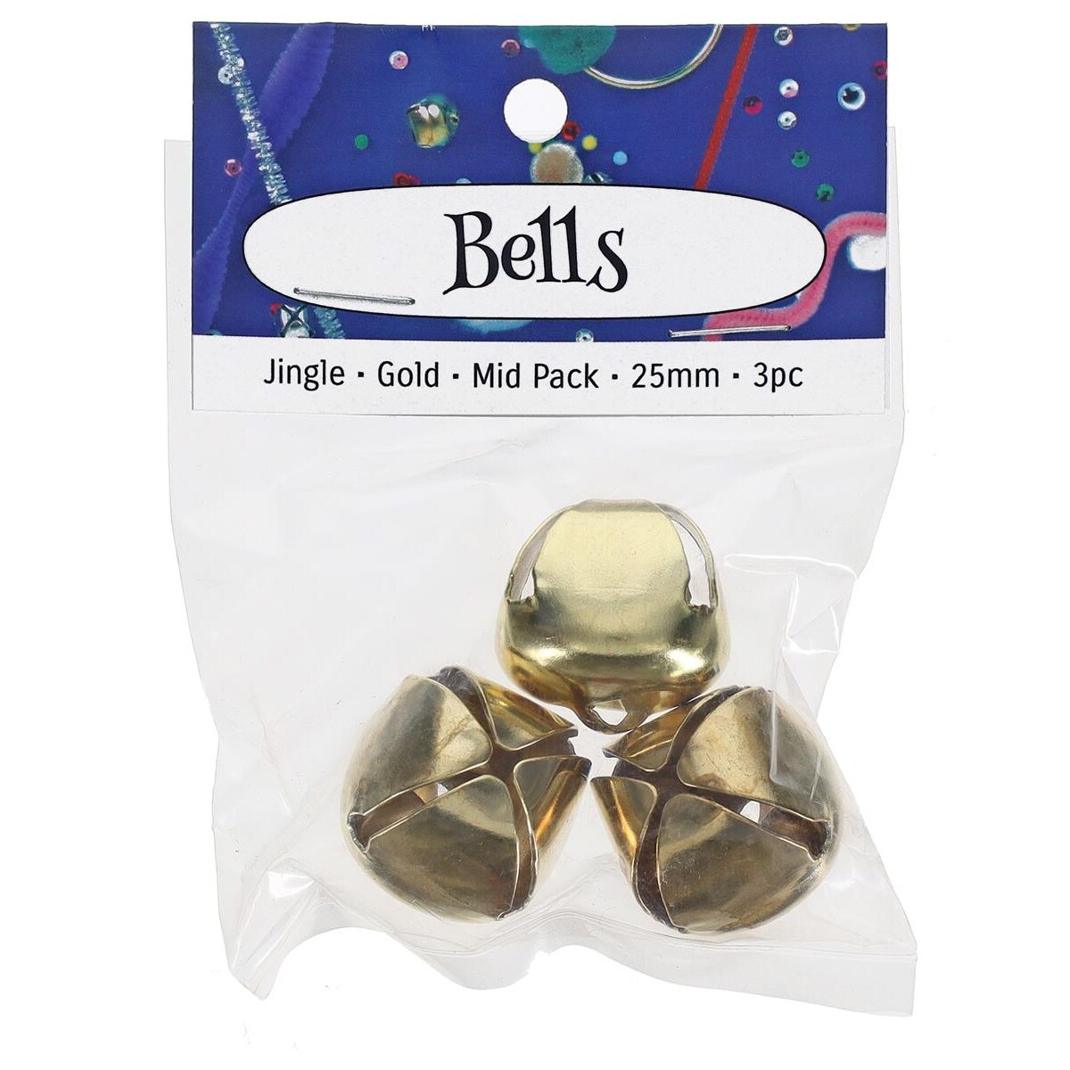 PA Essentials Jingle Bell Mid Pack &#x2013; 25mm, 3pc, Gold, Small Bells For Crafts, Holiday Decorations, Sewing, Scrapbooking and Christmas Crafts, Jingle Bells For Crafting