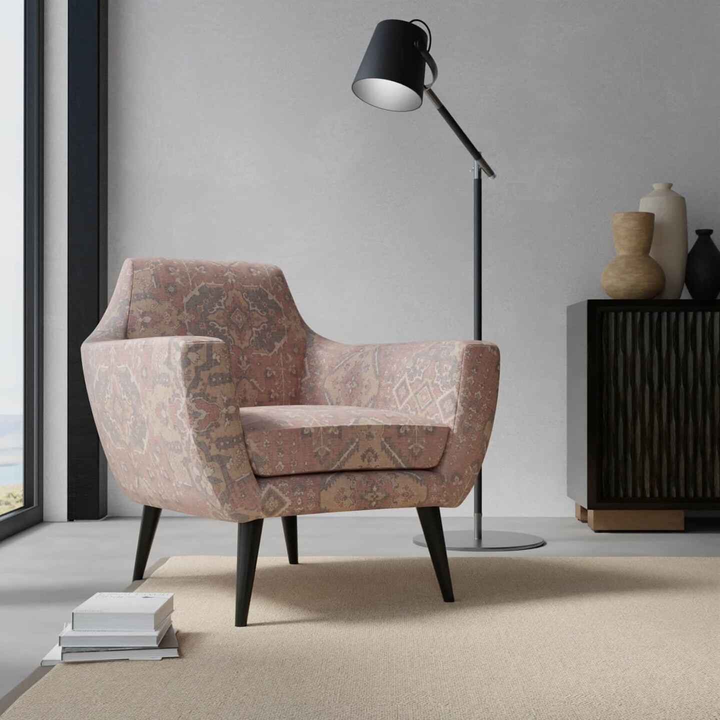 Red & Beige Global Damask Print Upholstery Fabric by The Yard - SKU: Draco Spice