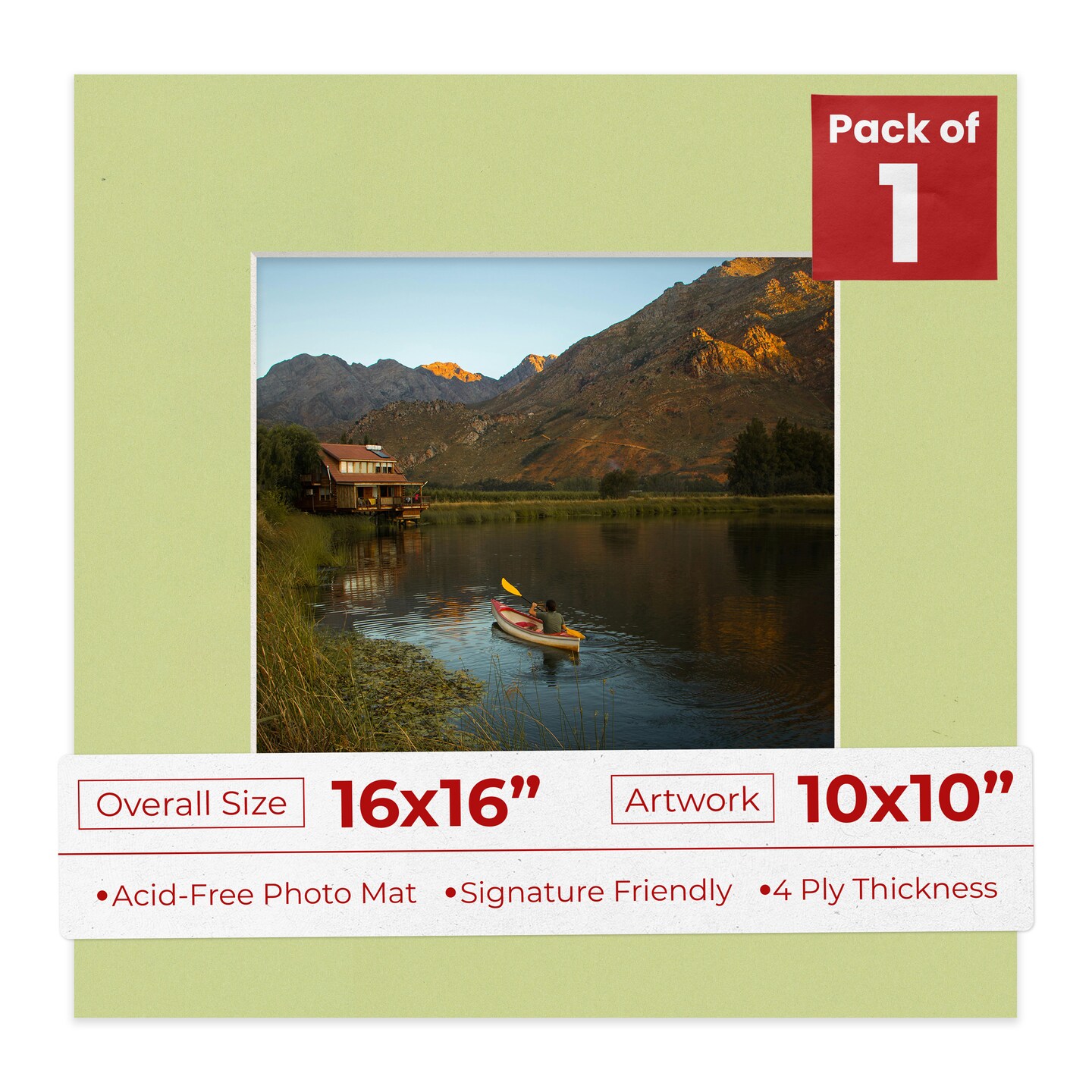 Pistachio Green Mat Board for 16x16 Frames - Fits 10x10 Photos