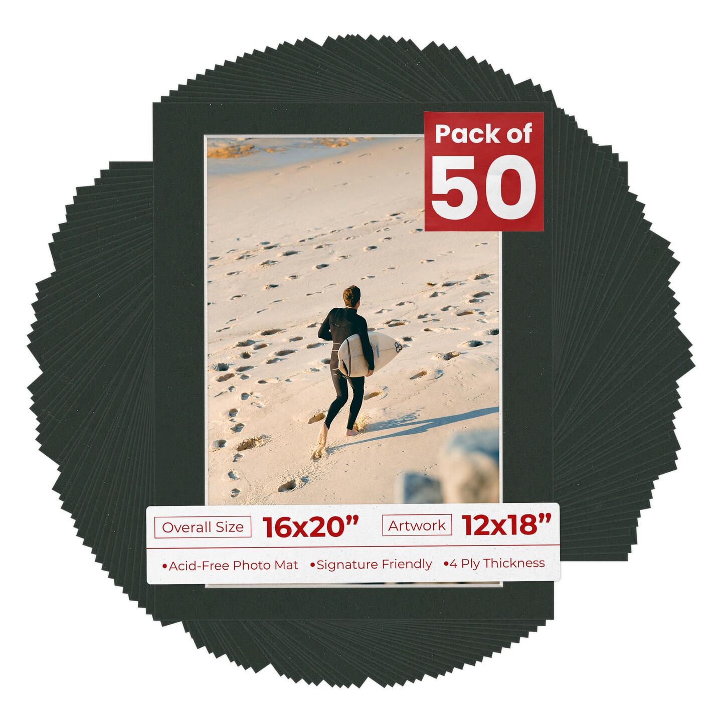 Textured Black Mat Board for 16x20 Frames - Fits 12x18 Photos