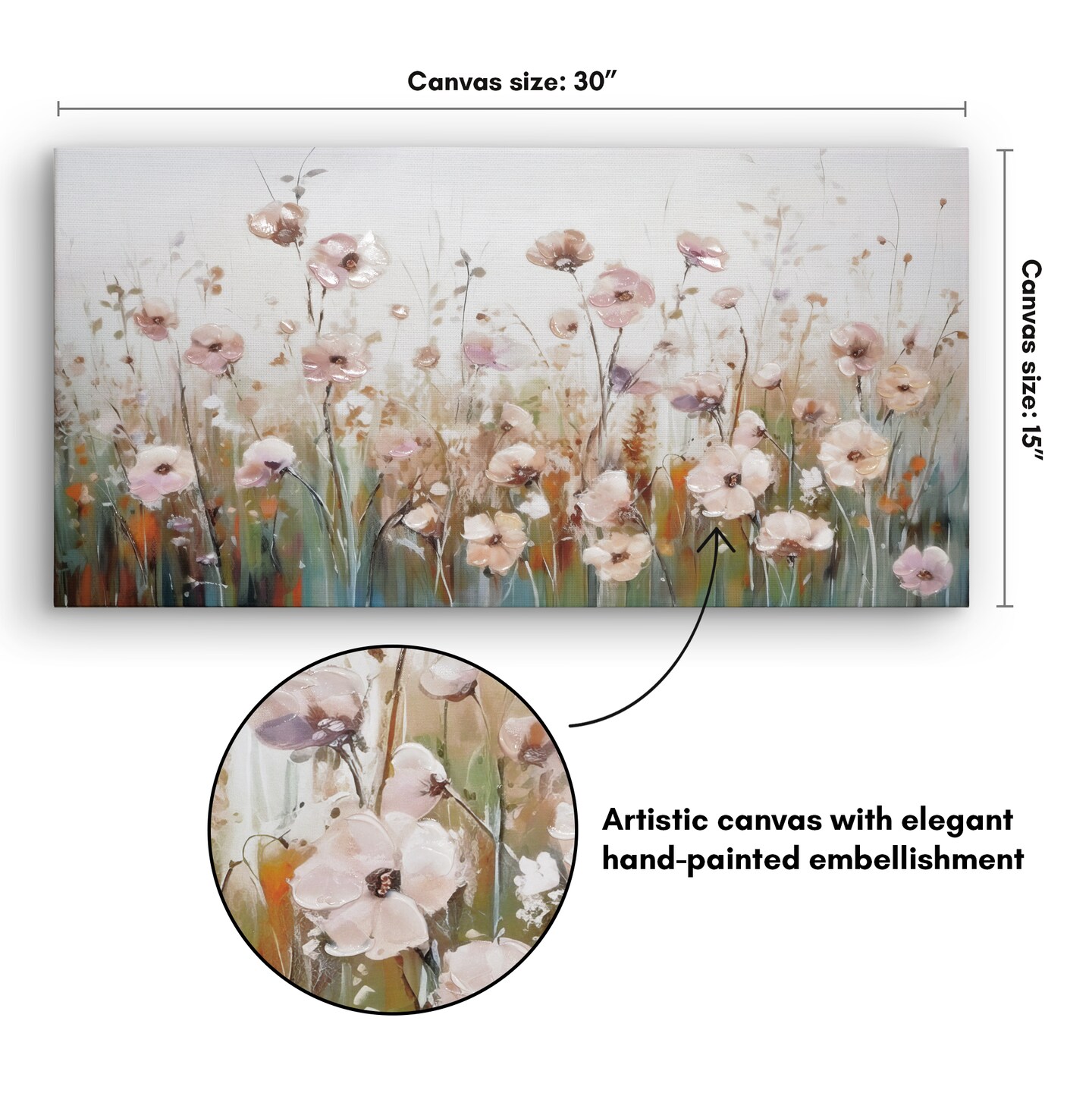 Americanflat Floral Canvas Wall Art Featuring Pink and Blush Wildflowers with Green, White and Beige Tones and Hand-Painted Accents - Gallery Wrap - Modern Wall Art