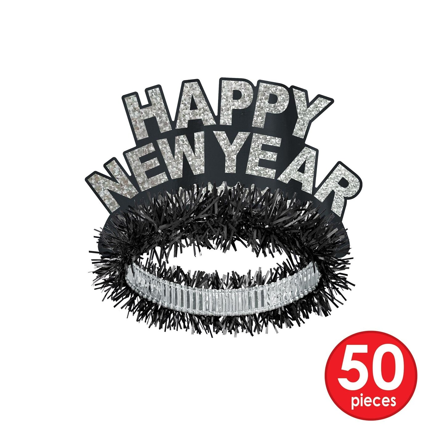 50 Pack Beistle Black/Silver Happy New Year Regal Tiara