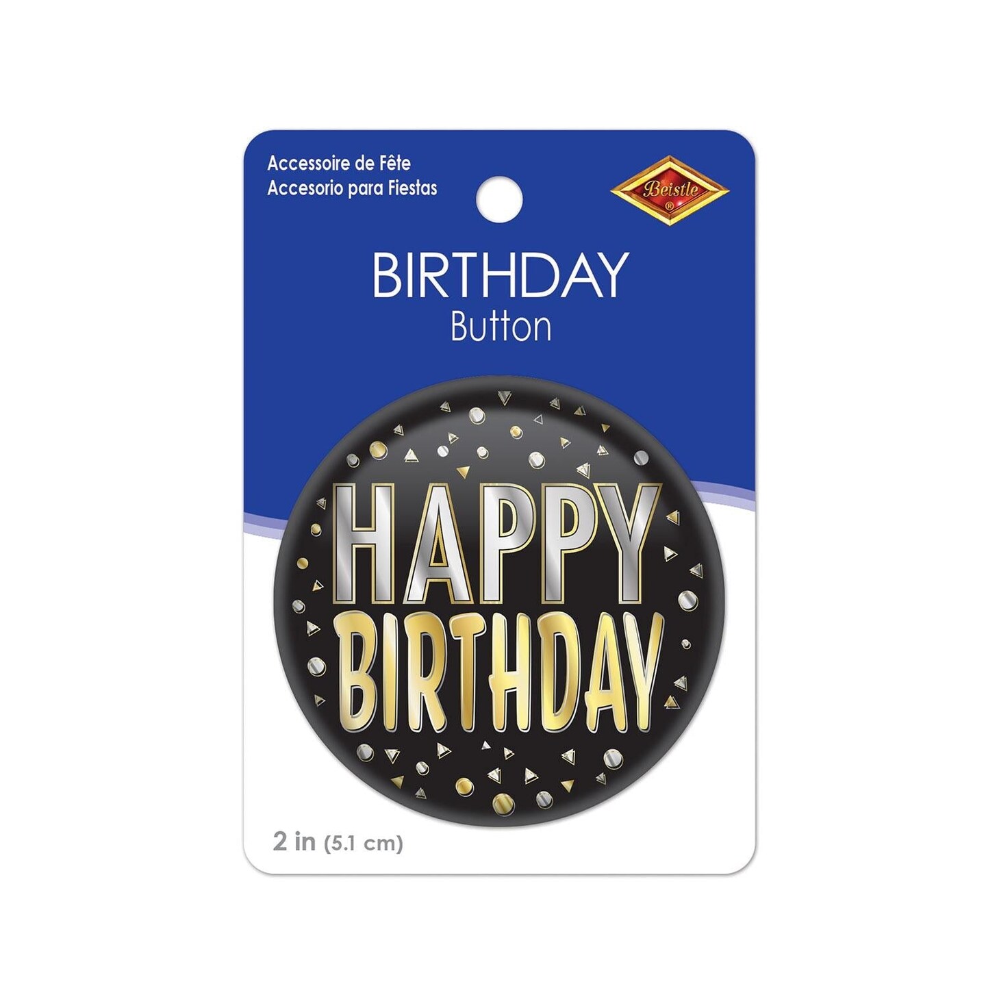 6 Pack Beistle Happy Birthday Button- Black