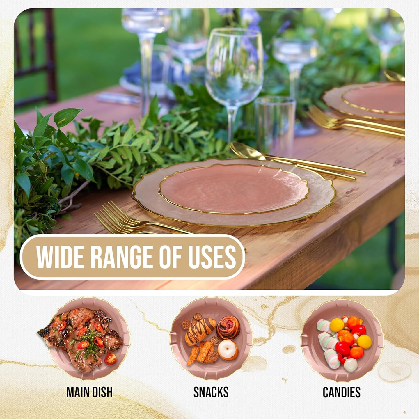 Trendables Plastic Plates for Party Fancy Plastic Dinner Plates For Guest 7.5 inch Dessert Plates &#x26; 10 Inch Thin Delicate Disposable Dinnerware Charger Plate Set