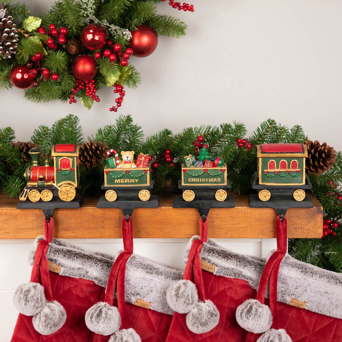 Northlight Set of 4 Merry Christmas Train Stocking Holders 5"