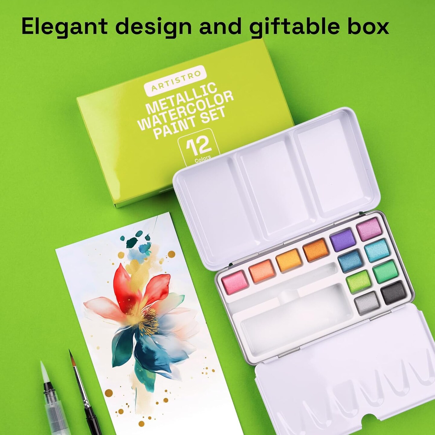Metallic Watercolor Paint Set 12 Colors, Travel Watercolor Set with Metallic Watercolor Paints, Water Color Paint Sets for Kids, Mini Water Colors Paint Adult Set for Beginners and Amateurs