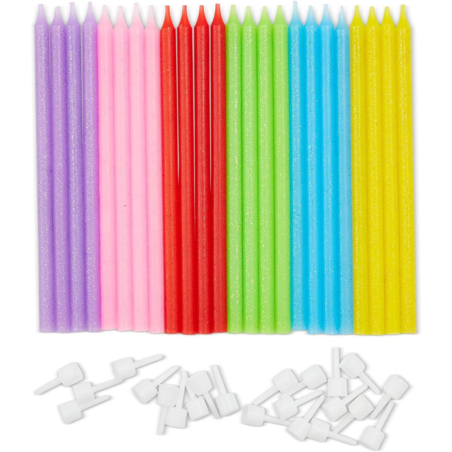 0-9 Large Number Candles &#x26; 24 Tall Thin Candles- Neon with Glitter Colors