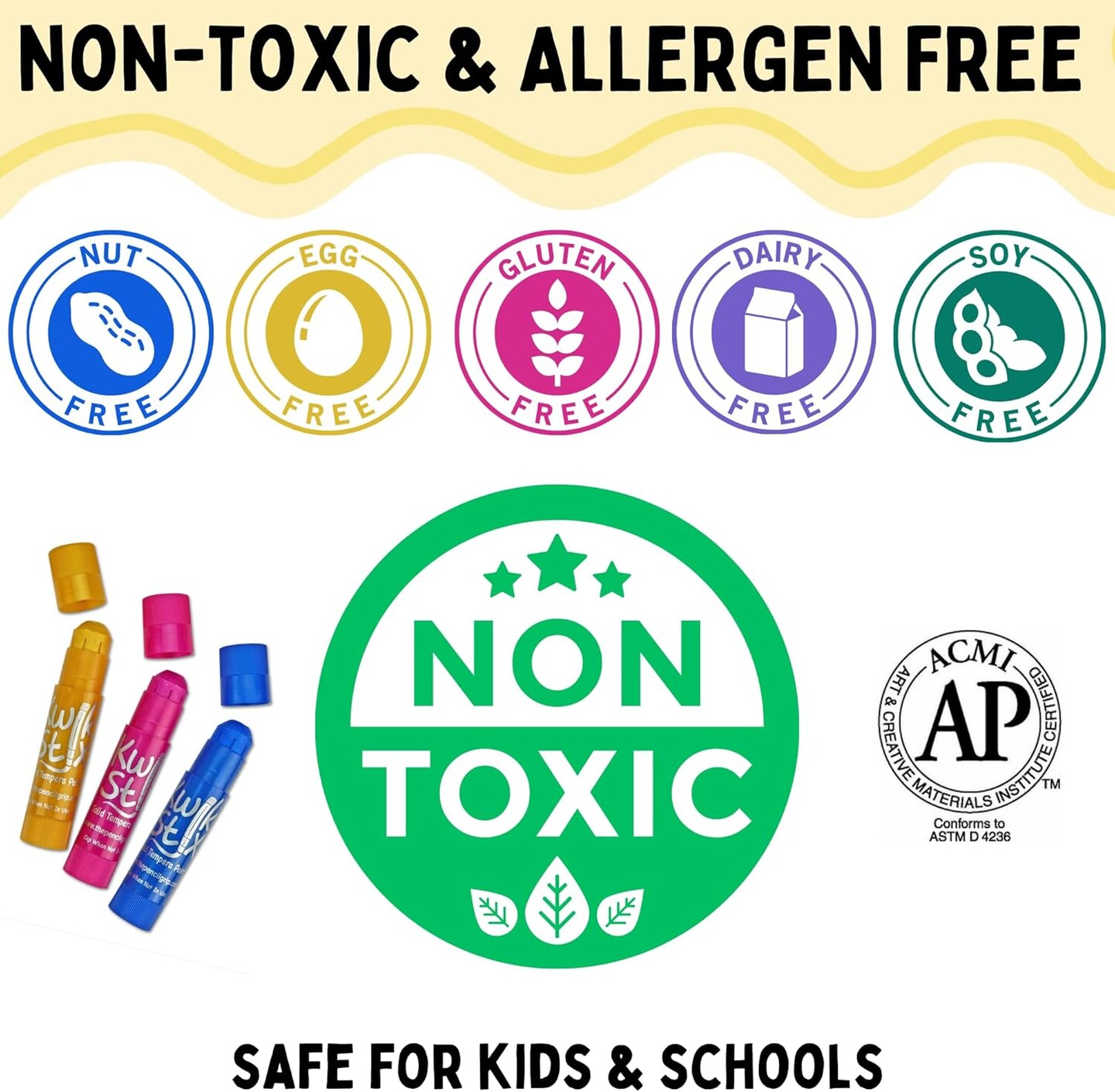 Solid Tempera Paint Sticks, 30 Colors, Washable Paint Sticks for Kids, Super Quick Drying, Non-Toxic, Allergen Free, Paint Sticks in Classic, Pastel, Metallic, Earth & Jewel Colors