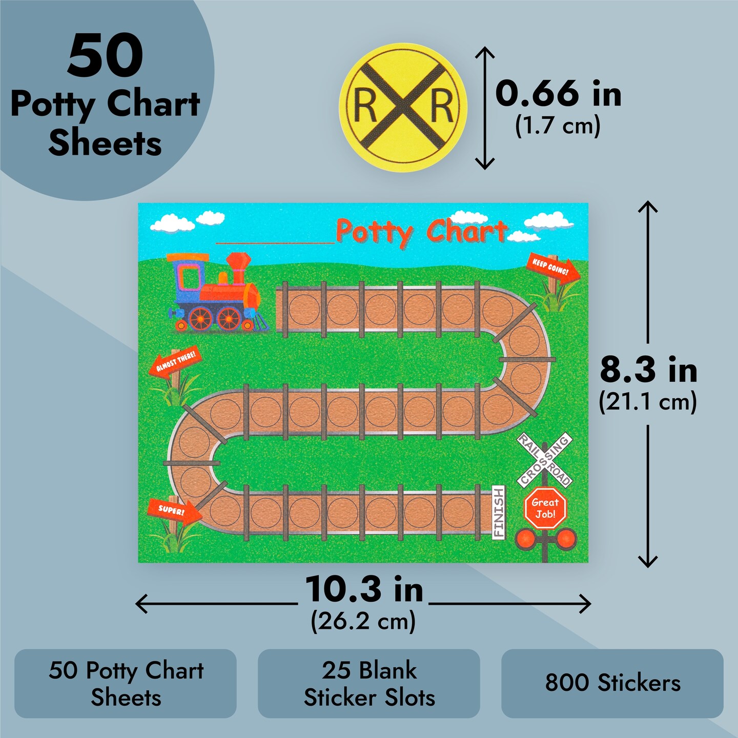 50 Sheets Railroad Potty Training Sticker Chart for Toddlers, Boys, Girls with 800 Train Stickers (10.3x8.3 in)