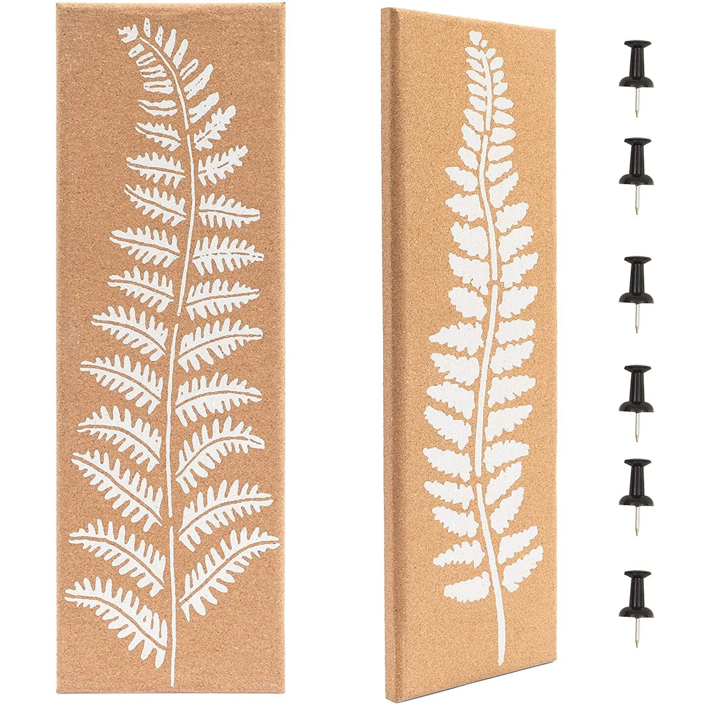 Frameless Cork Bulletin Board with Leaf Printing (7.9 x 23.6 x 0.8 in, 2 Pack)