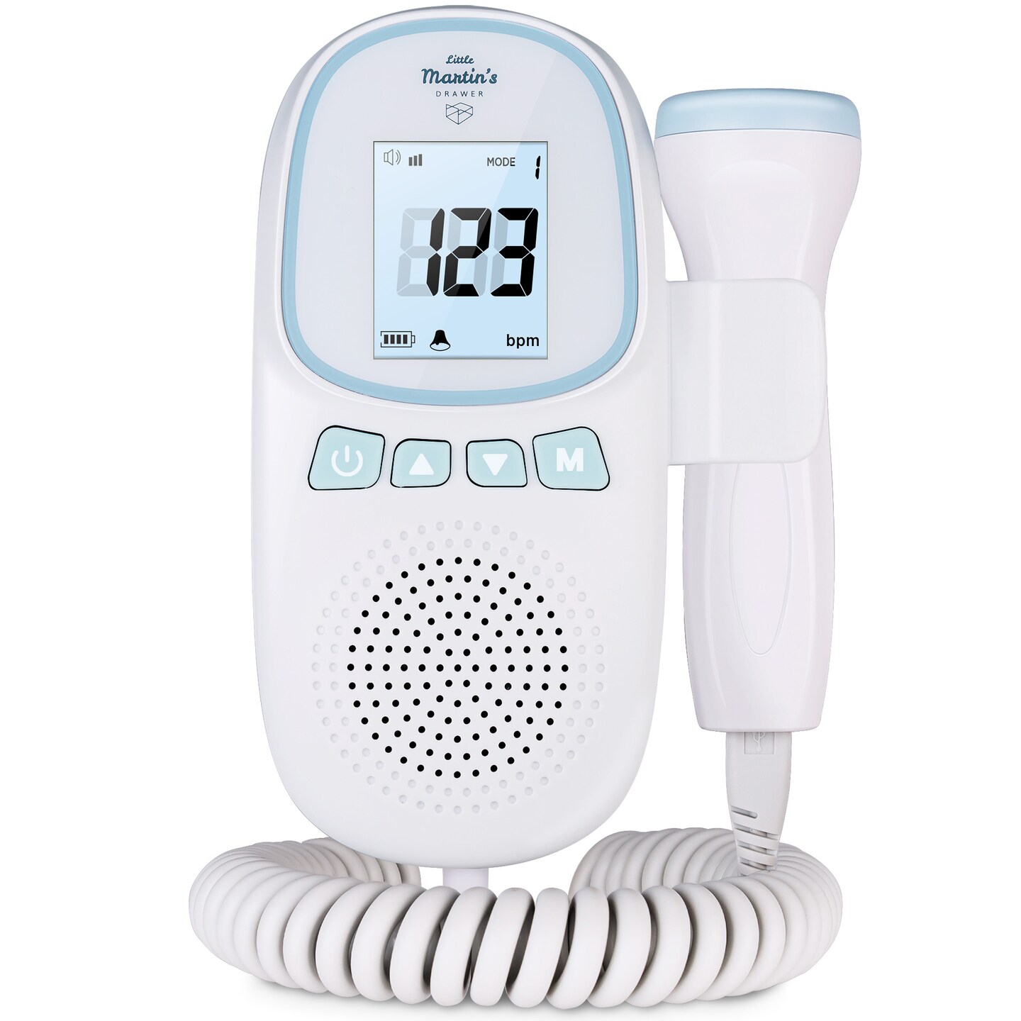 Little Martin&#x27;s: Portable Ultrasound Fetal Doppler - Blue - Safe Fetal Monitor Device, Heartbeat Detector, Pregnancy, FDA Cleared, Headphone Jack