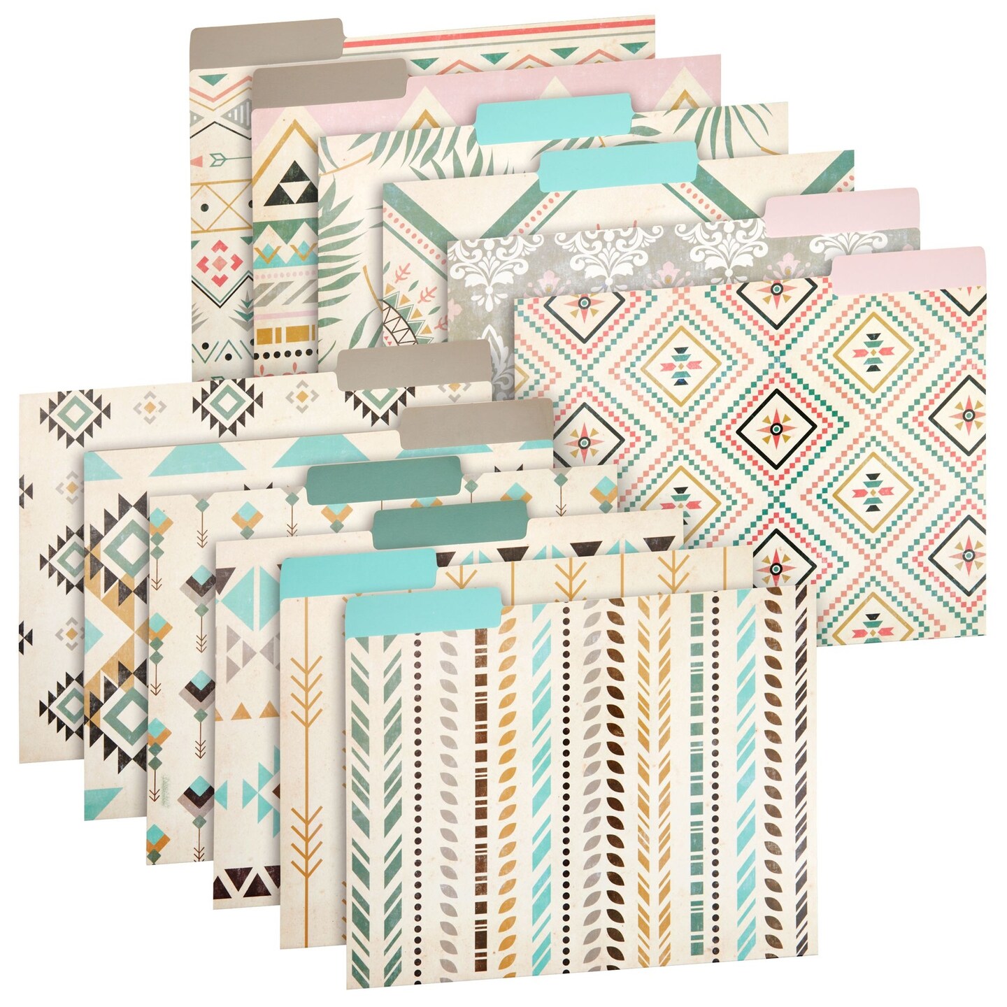 12 Pack Boho-Themed Decorative File Folders, 1/3 Cut Tab, Cute Office Supplies for Women (9.5 x 11.5 in)