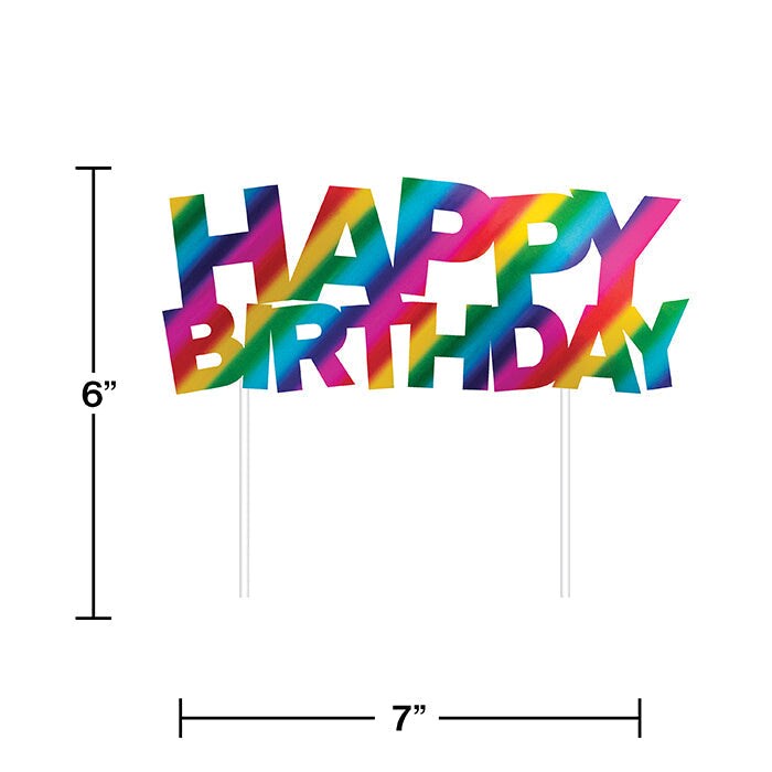 12 pc Bulk Rainbow Foil Happy Birthday Cake Toppers