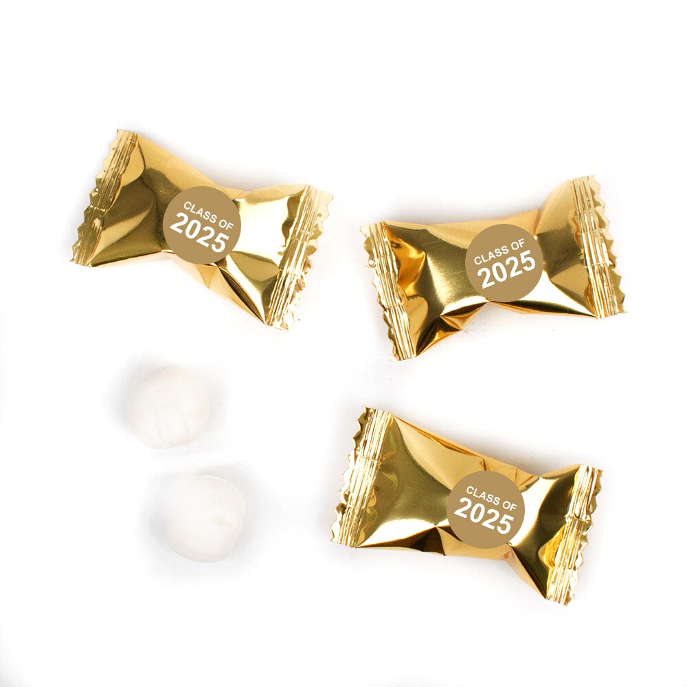 Gold Graduation Candy Mints Party Favors Individually Wrapped Buttermints Class of 2025 - 55 Pcs