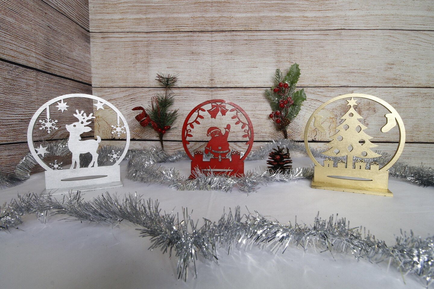 Wooden Christmas Snow Globe Displays - Christmas Décor - Santa ...