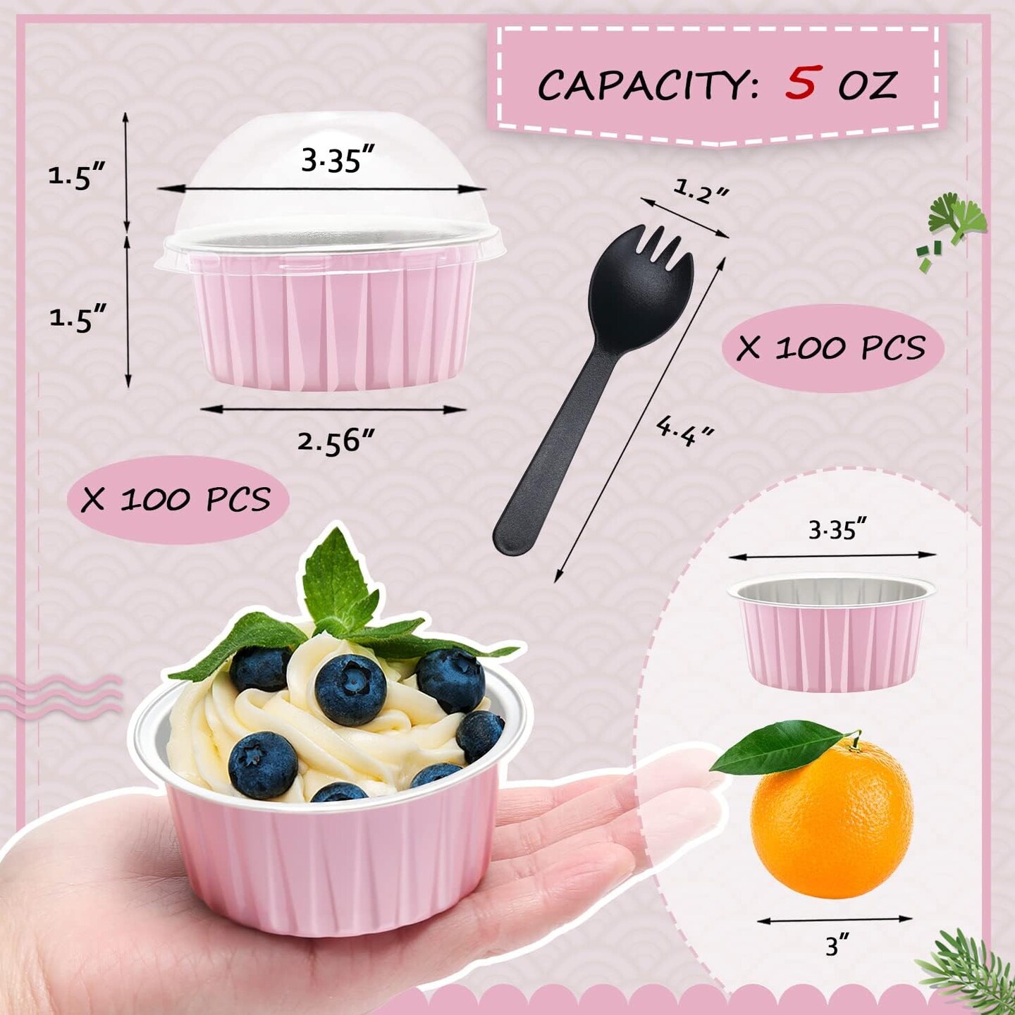 5oz Cupcake Pans with Dome Lids 100 Pack,LNYZQUS Aluminum Foil Small Cake Baking Tin,Disposable Ramekins Cupcake Baking Cups Containers,Mini Pie Pans Muffin Tins Jumbo Cupcake Liners-Pink