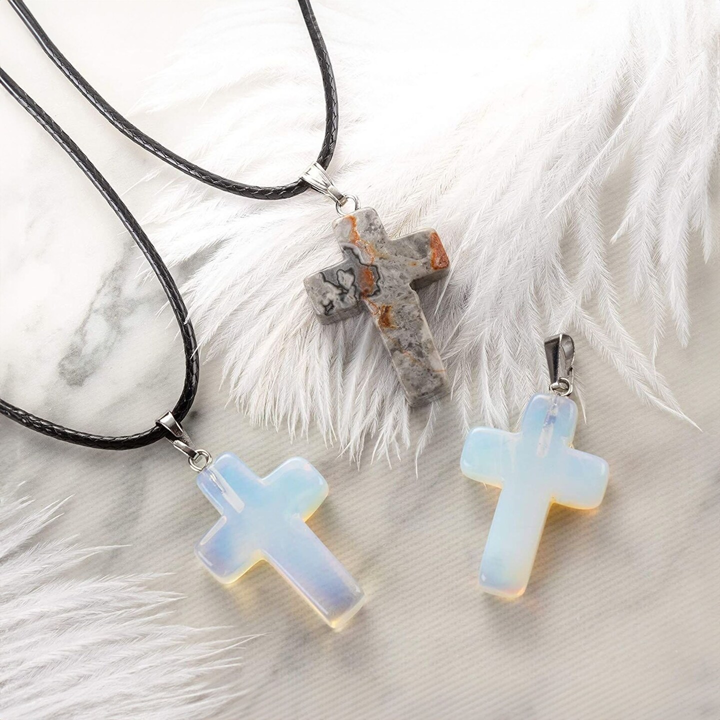 40 Piece Cross Charms for Jewelry Making, Bracelets, with Bail, Storage Case, Natural Gemstone Pendants for Necklaces, DIY Crafts, Keychains (10 Colors)