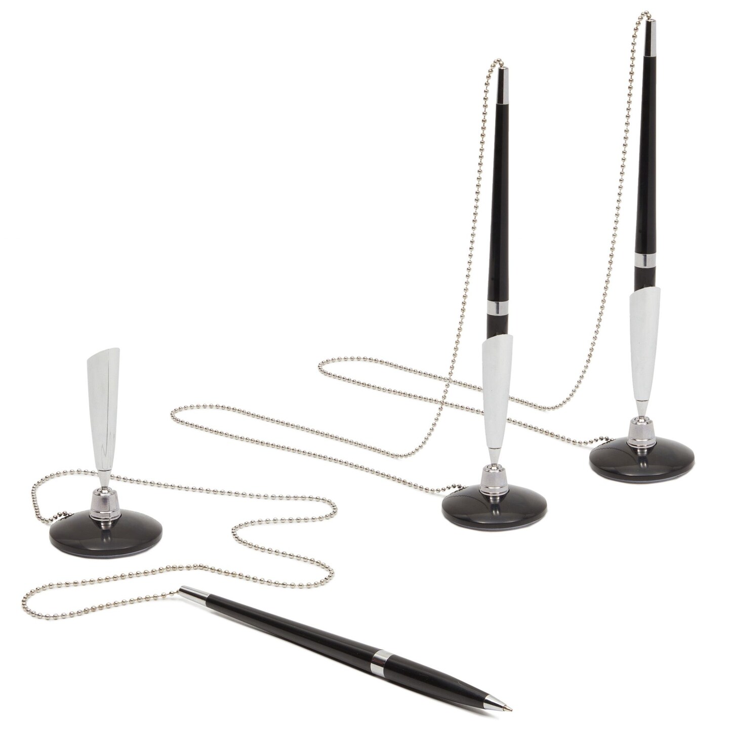 Juvale 3 Pack Desk Pen with Chain - Adhesive Security Pen Holder - 26&#x22; Long Chain for Business Counter, Front Desk, Reception, Bank, Hotel (0.5mm Black Ballpoint Pens)