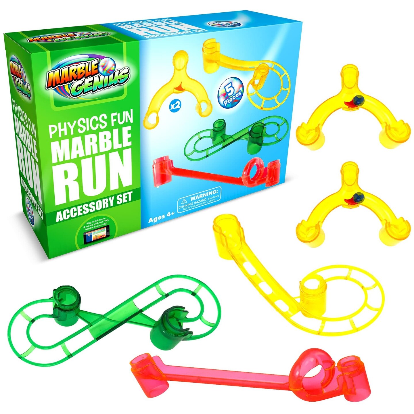 Marble Genius Marble Run Accessory Set, 5 pcs Physics Fun for Marbles Run Building & Learning Educational Construction Add-on Kit for Teens STEM Kids Ages 4+