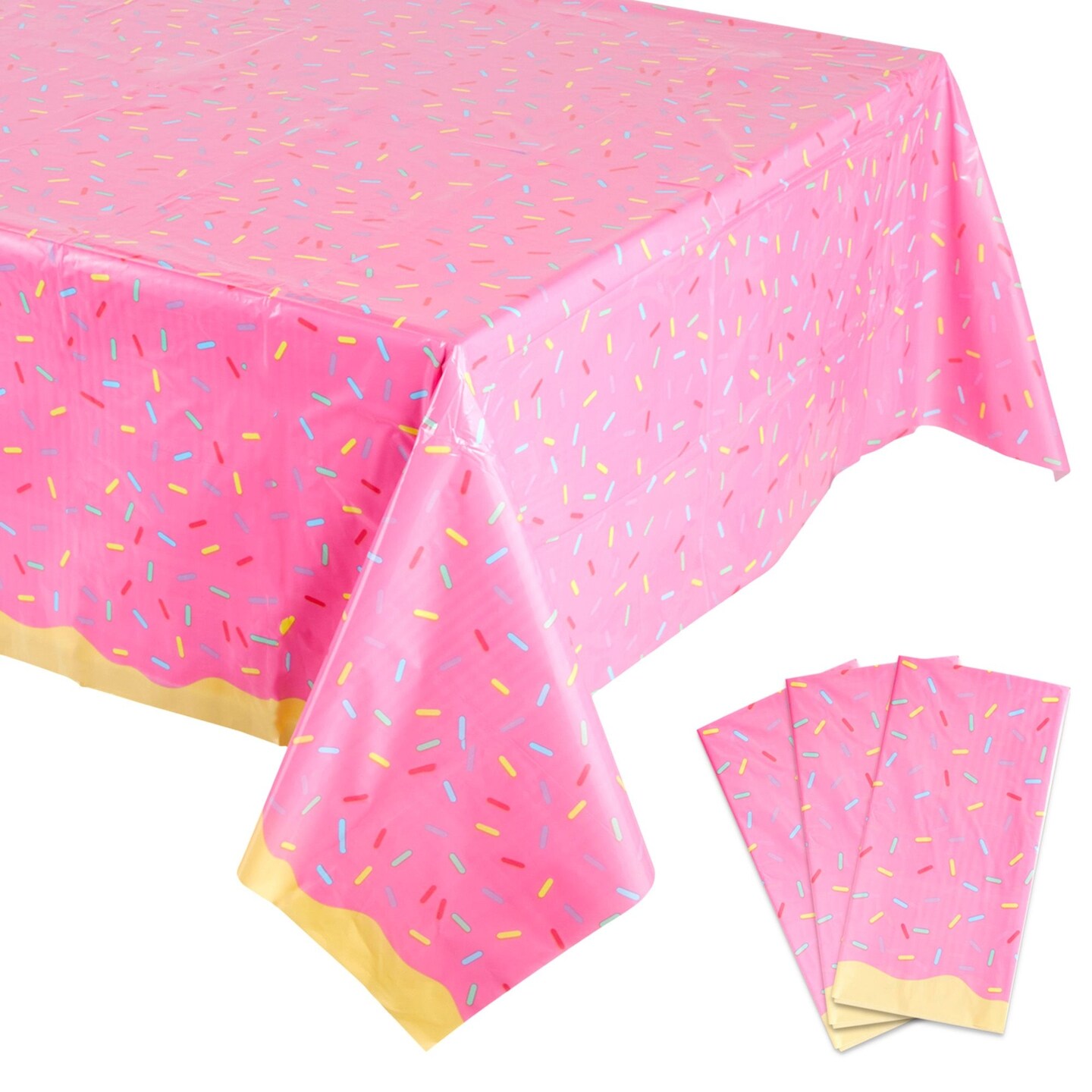 Blue Panda Pink Donut Party Tablecloths - Vibrant Sprinkle Decor & Donut Party Decorations - Disposable Plastic & Sprinkle Tablecloth - 54 x 108 in - Pack of 3