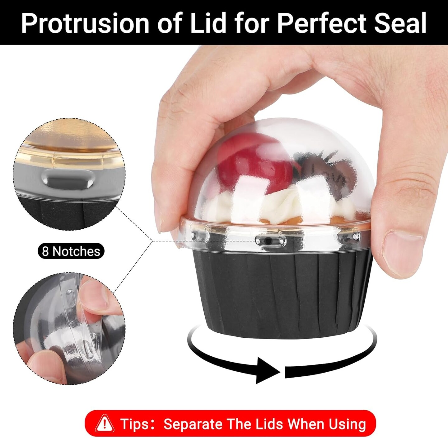 Disposable Ramekins with Lids, 3.5oz 50pcs Black Gold Mini Foil Muffin Cupcake Liners with Clear Lids, Aluminum Dessert Containers Baking Cups with Lids for Wedding Birthday Party Picnic