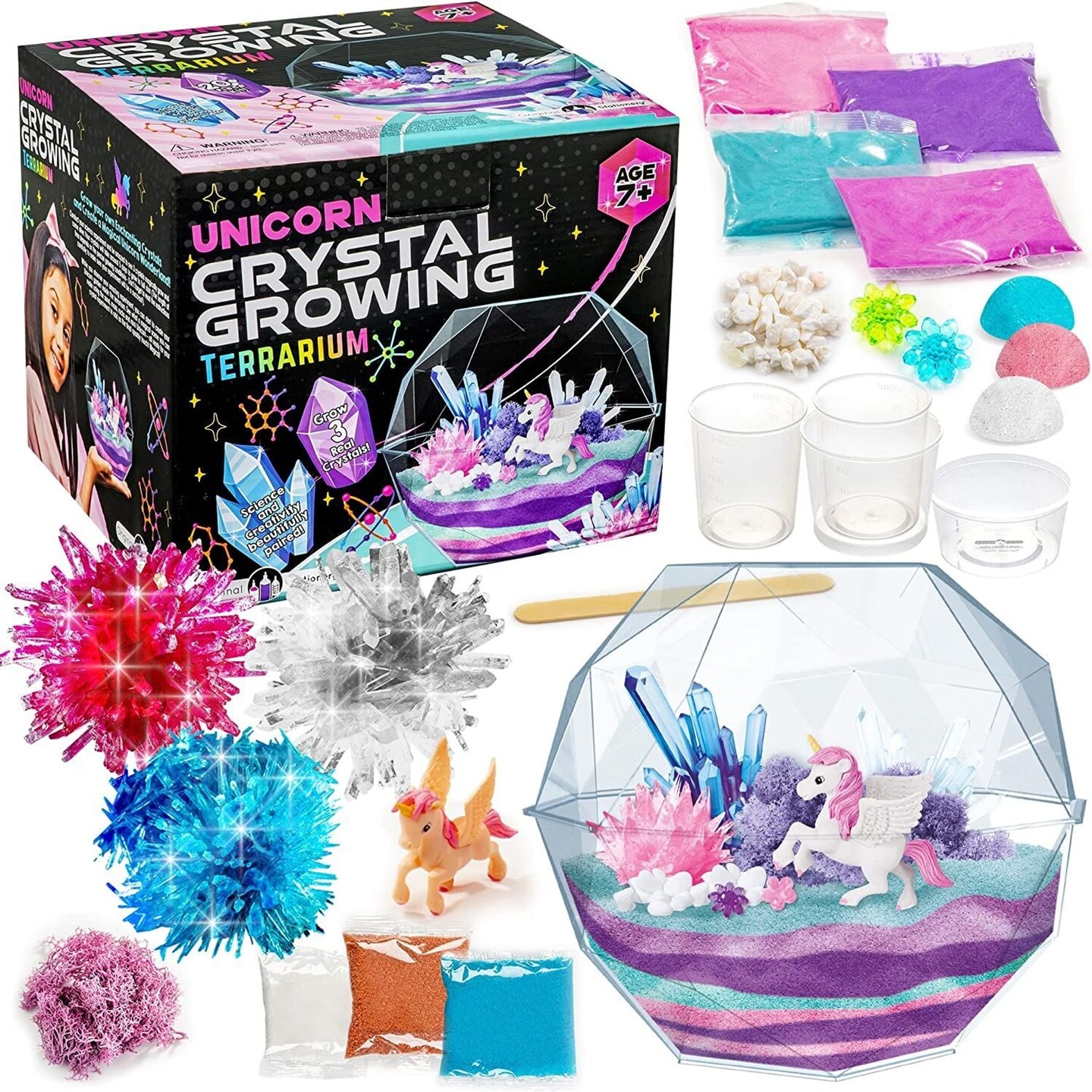 Original Stationery 18-Pieces Unicorn Crystal Growing Kit for Kids 7-14, Easy-To-Follow Manual, Grow 3 Crystals and Make a Magical Scene with Unicorns, Fun Christmas and Thanksgiving Gift