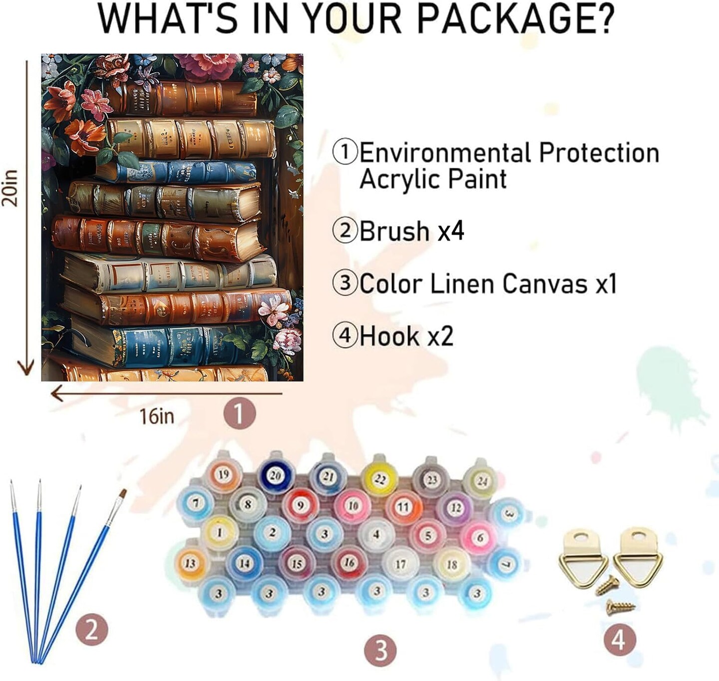 DIY Book Paint by Numbers Kit for Adults,Books Oil Acrylic Painting Kits for Adults Beginners on Canvas,Unframed Flowers Paint by Number Kits for Home Wall Decor 16 X 20 Inch.
