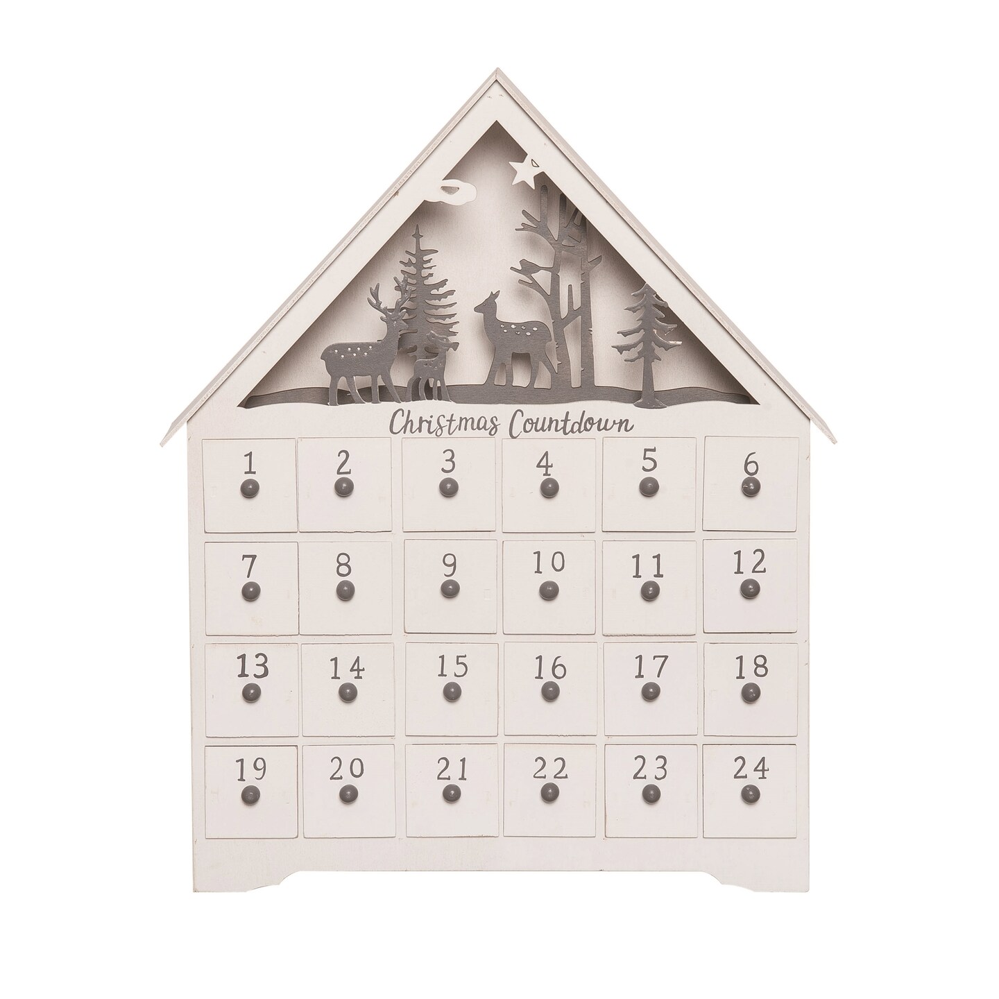 Transpac Wood White Christmas Advent Calendar, 16.73" Plywood Holiday Decor, Indoor Wall Decor, White, 16.73" H x 13.58" L x 3.15" W
