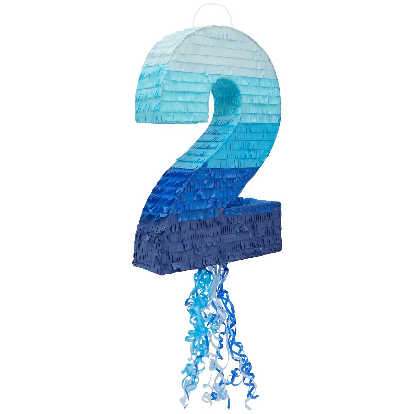 Number 2 Pinata - Pull String Pinata for Boys 2nd Birthday Party Decorations, Ombre Blue (16.5 x 11.5 x 3 In)