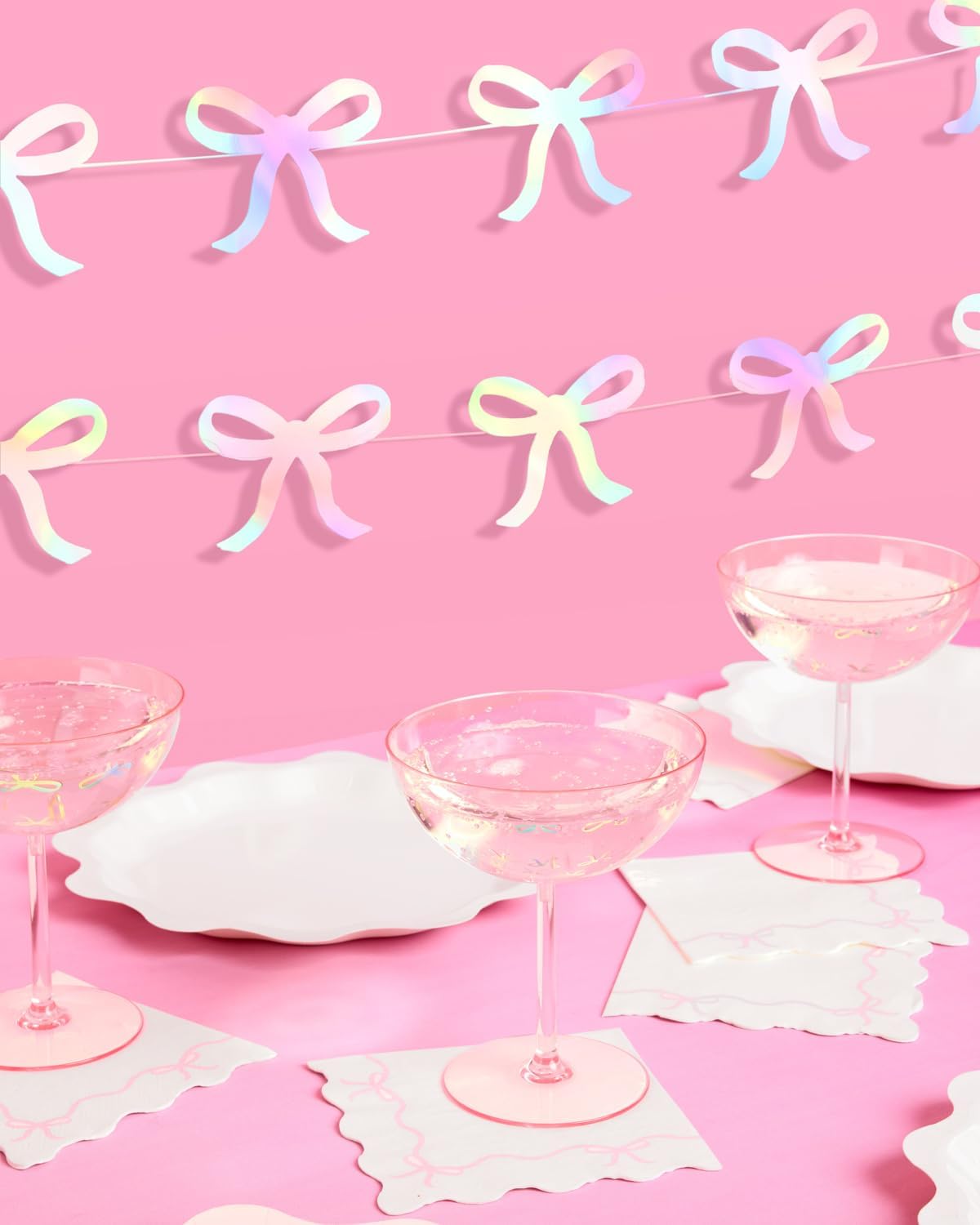 Iridescent Bow Hanging Garland - 4 pcs, 12' | Bachelorette Decorations, Tying The Knot Bride Bach Decor, Birthday Party Favor, Baby Shower Supplies, Coquette Photobooth Backdrop