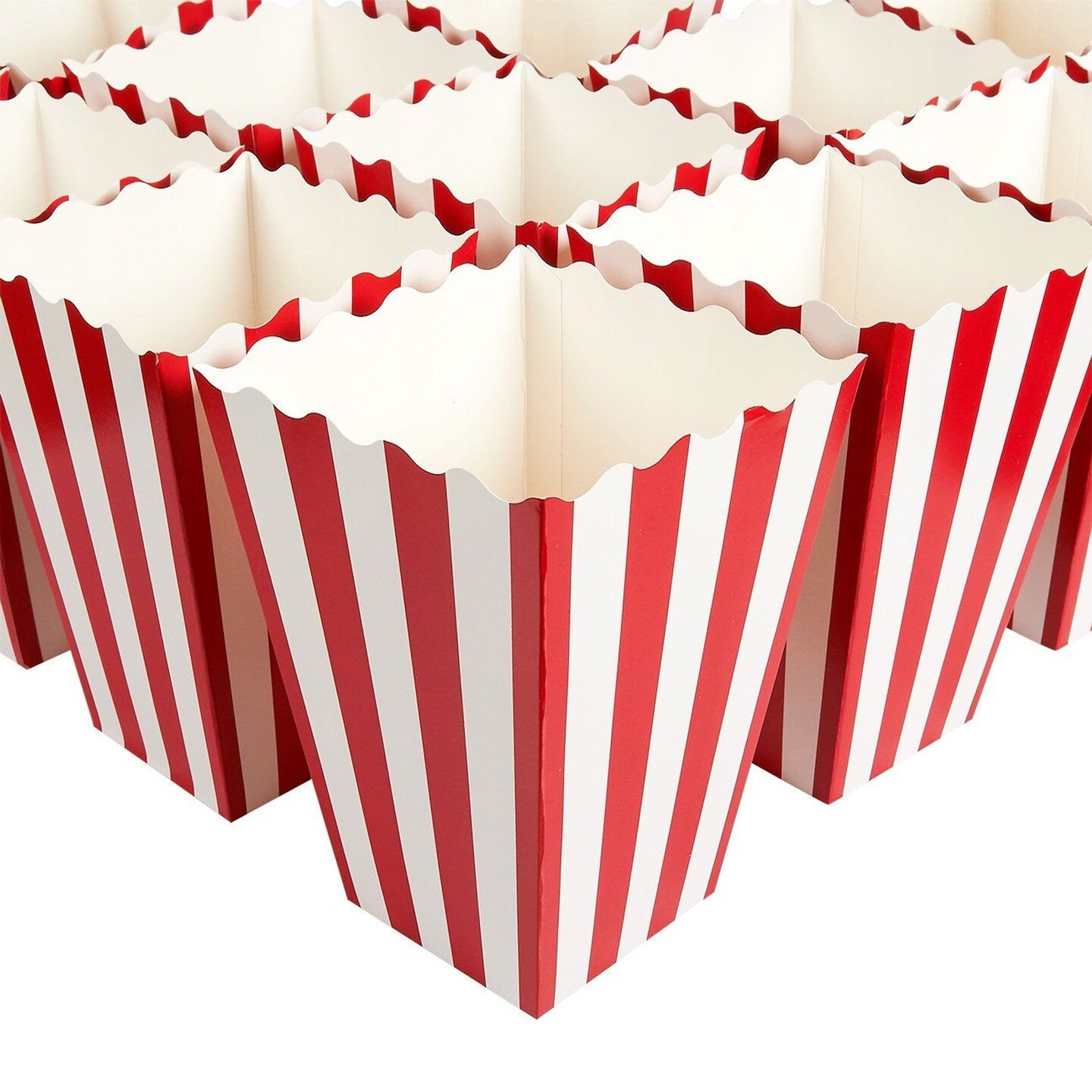 100-Pack of Large Paper Popcorn Favor Boxes, Red &#x26; White Candy Holder Containers for Movie Night Favors, Carnival Circus Party Supplies Decorations, (3.7x7.8 In)