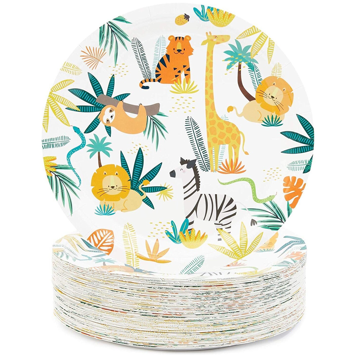 Blue Panda Jungle Safari Animals Party Paper Plates (9 in, 80 Pack)