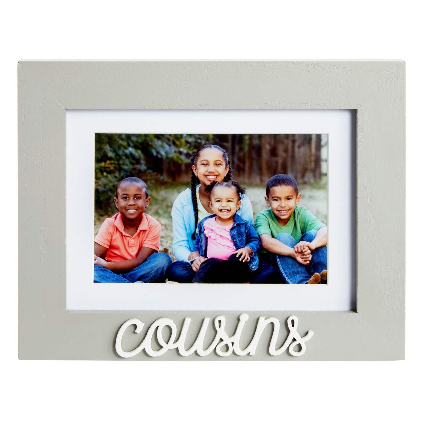 4x6 and 5x7 Cousins Picture Frame, Cousins Word Attachment, White Beveled Mat (9x0.5x7.1 In, Gray)