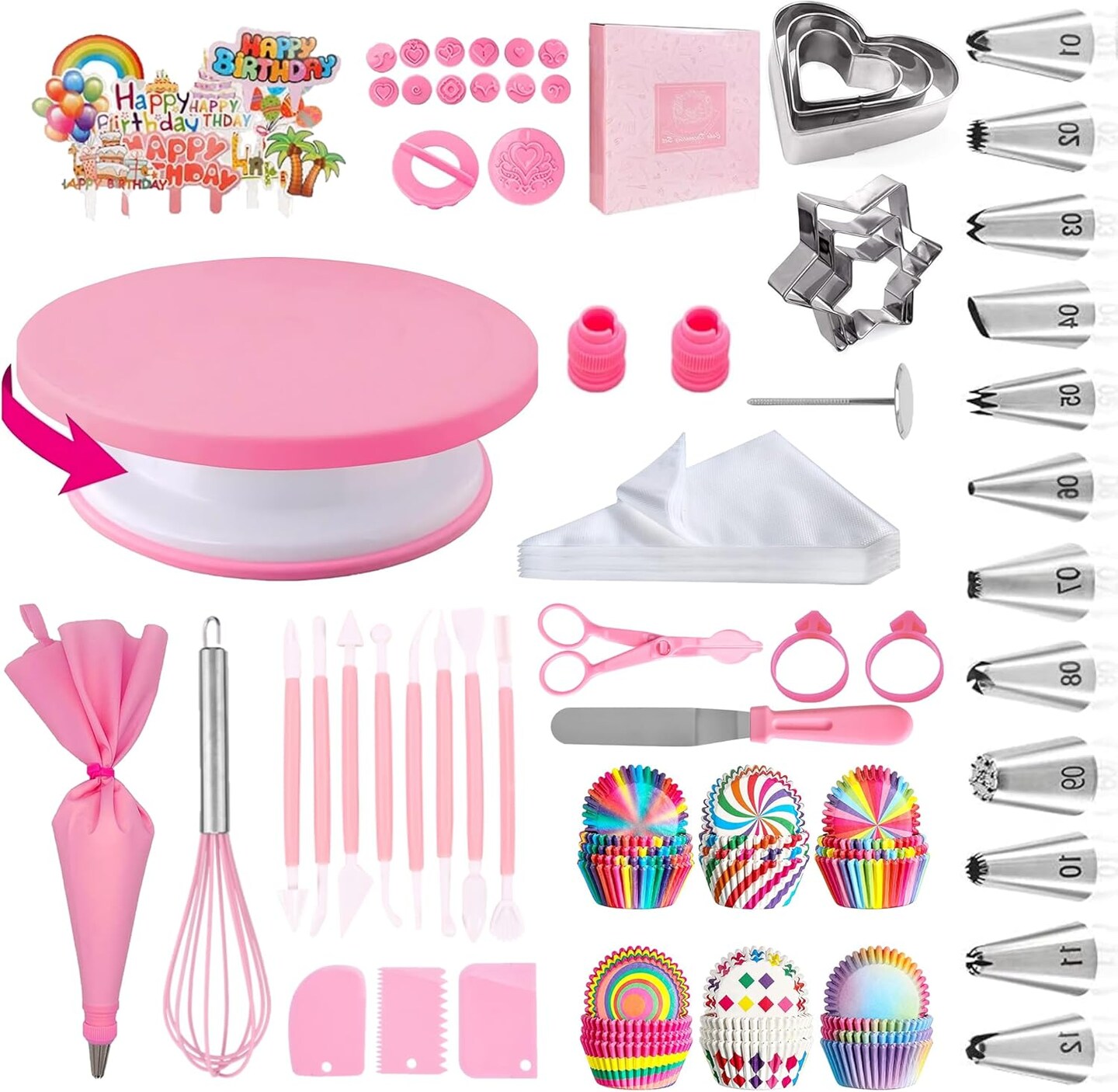 255-Piece Cake Decorating Kit – Turntable, Icing Tips, Cookie Cutters, Smoothers & Accessories