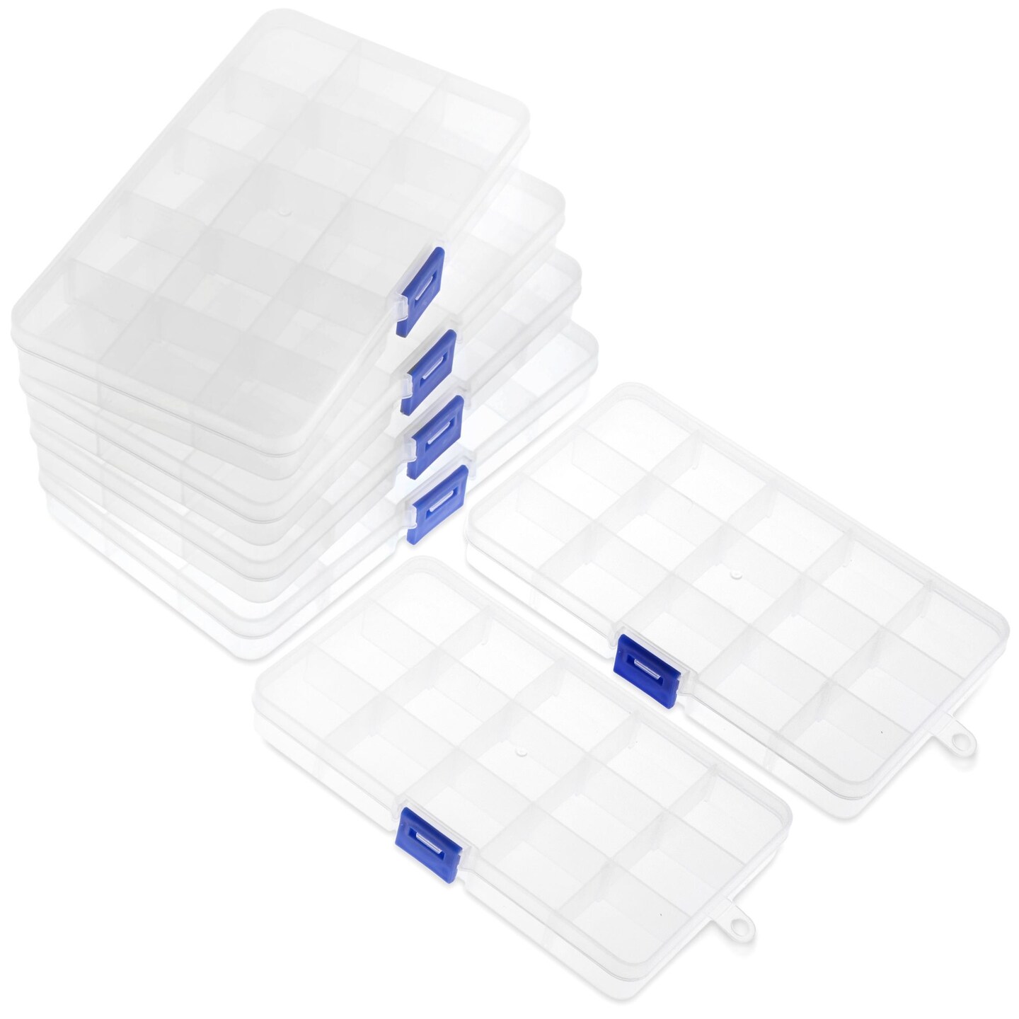 Clear Jewelry Box 6 Pack Plastic Bead Storage Container, Earrings Storage Craft Organizer with Adjustable Dividers, 15 Compartments Each, 6.7&#x22; x 0.8&#x22;x 4&#x22;