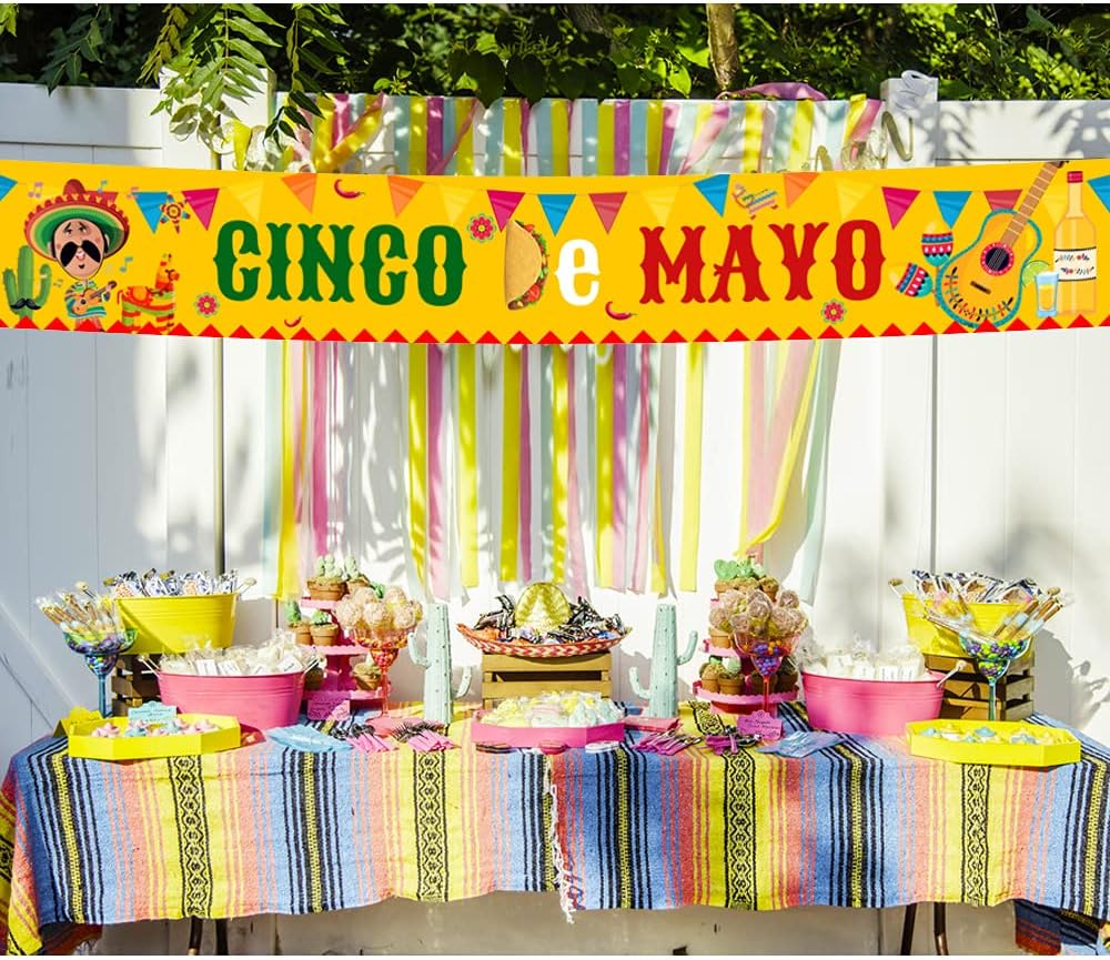 Large Cinco De Mayo Banner, Mexican Fiesta Party Supplies Decoration, Cinco De Mayo Party Supplies, Baby Shower Party Banner (Copper)