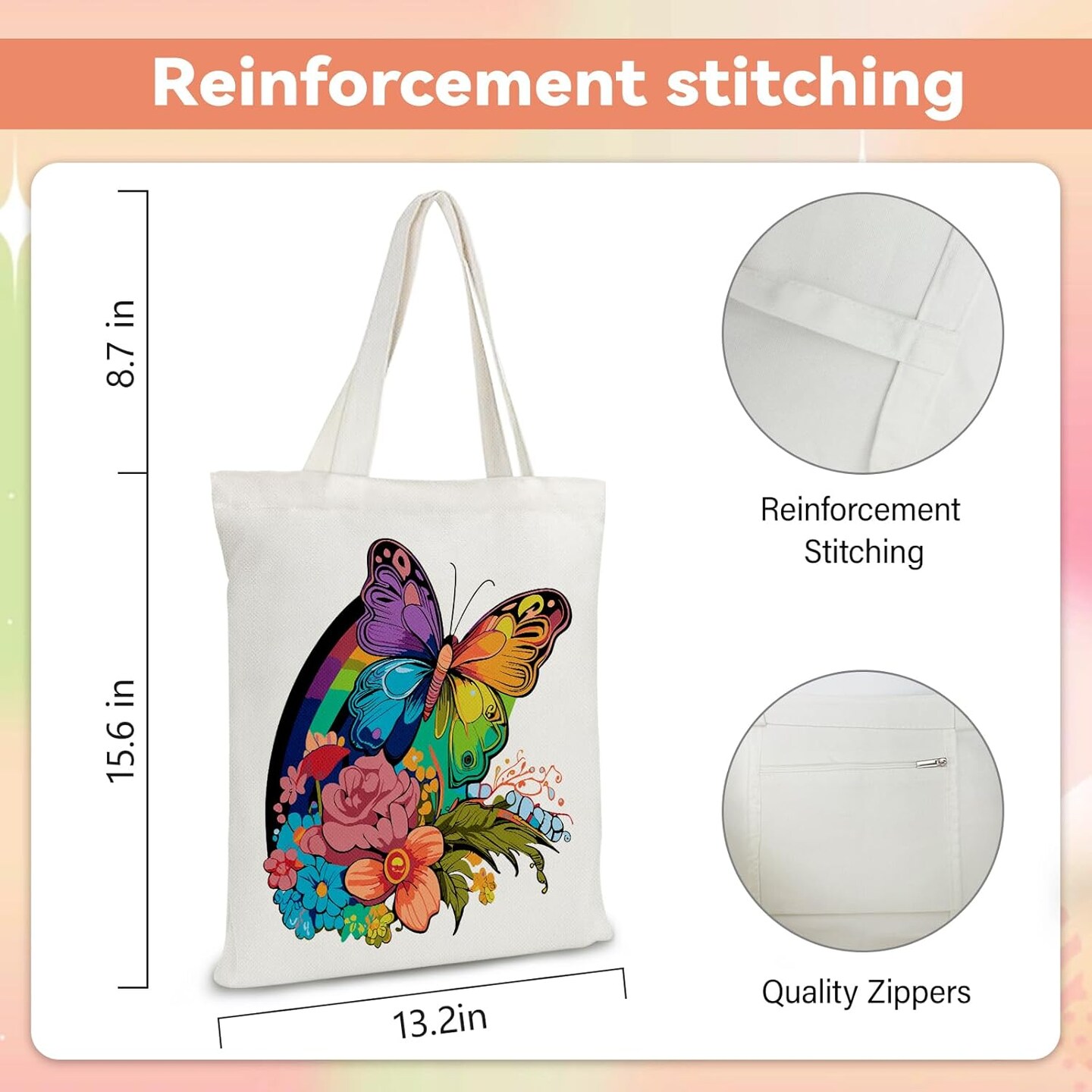Paint by Numbers Tote Bag, Paint by Number Butterfly on Canvas, DIY Flower Canvas Bag for School Student Painted with Acrylic Paints 13.38x15.74 Inch