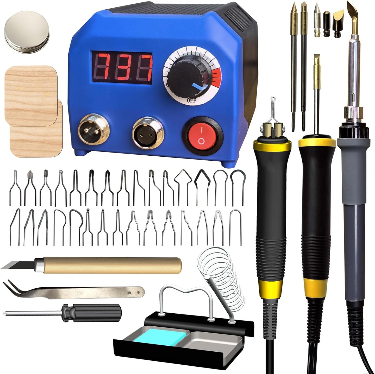 LH55-2-3 Wood Burner kit Wood Burning Tool Pen 25~750&#x2103;, Wood Burning kit with Digital Thermometer Temperature Adjustable Temperature, 3 pyrographic Wood Burning pens, 37 Wood Burning Pen Tips