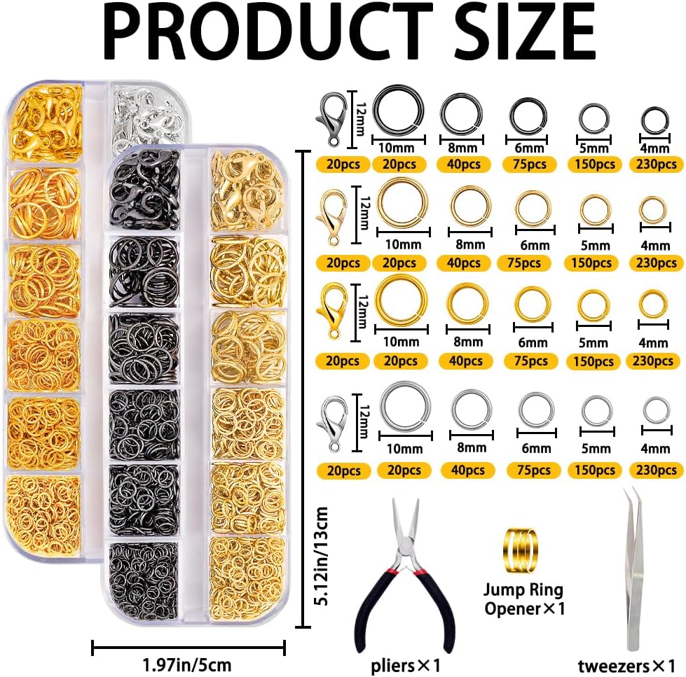 2143-Piece Jump Rings & Lobster Clasps Kit with Pliers for Jewelry Making