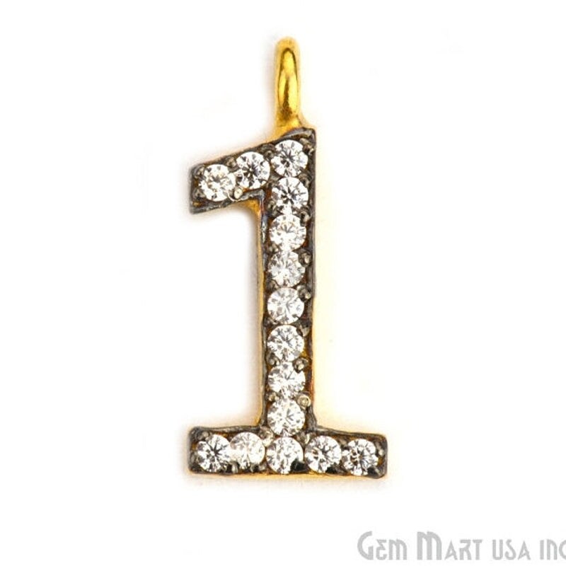 Cubic Zirconia Number Pendants, Gold Vermeil Pave Charms, Bracelet and Necklace CZ Pendants, Real CZ Gems, GemMartUSA (CHWS_M)