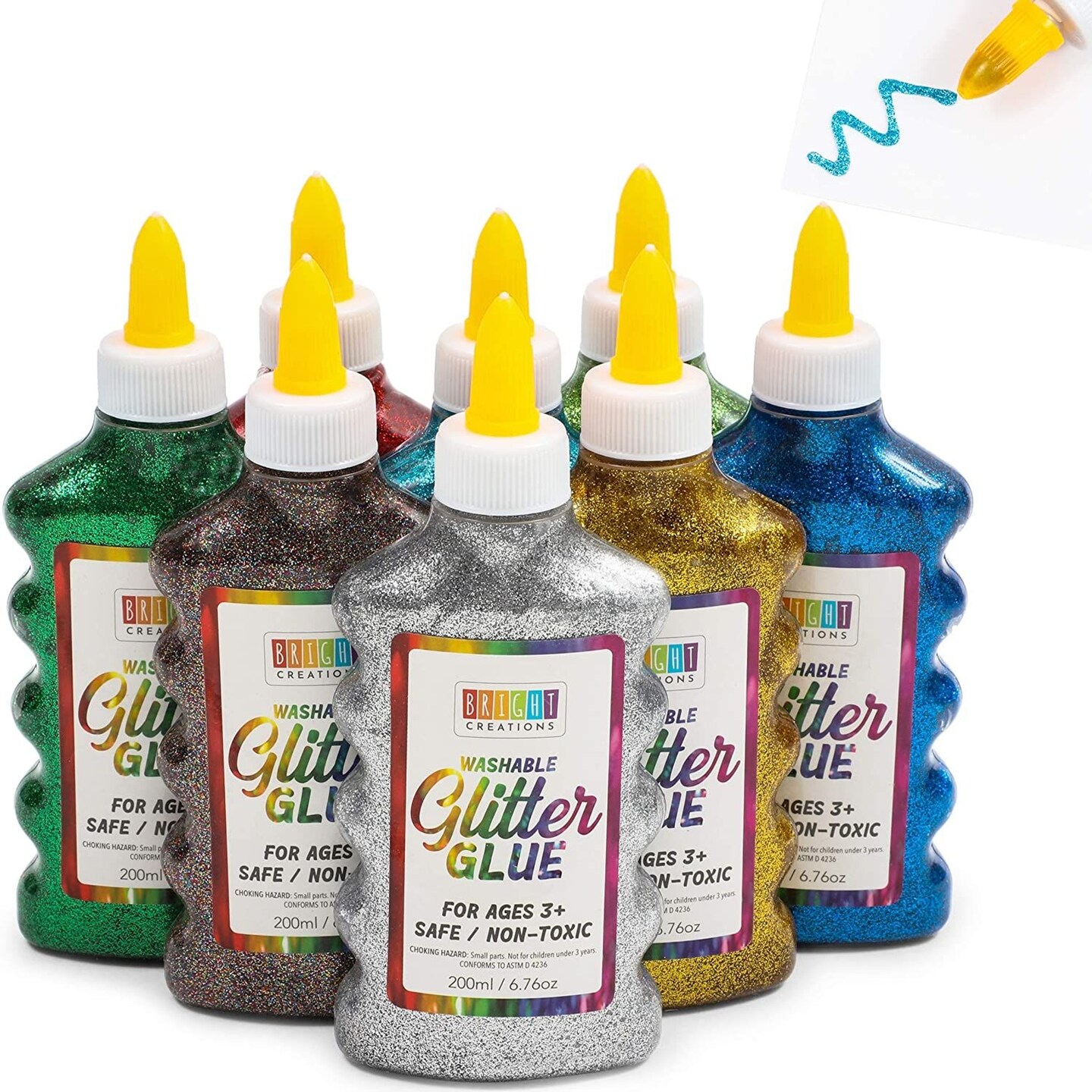 8 Pack Glitter Glue, 6.76 oz Each, Metallic Colors &#x2013; Ideal for DIY, School Projects, Arts and Crafts, Easy Squeeze Bottles for Kids and Adults