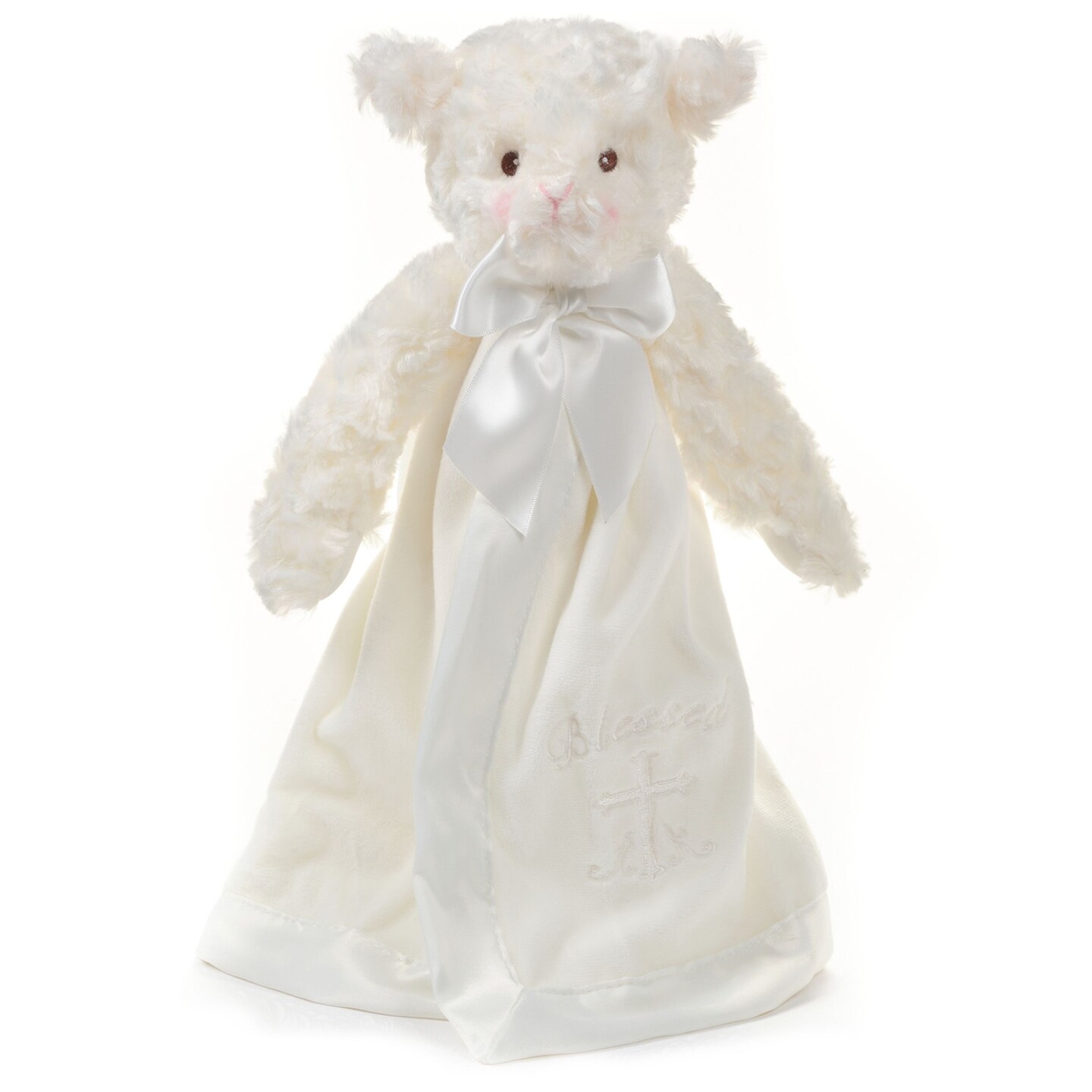 Bearington Snuggler, 15 Inch White Lamb Plush Stuffed Animal Security Blanket Lovey for Babies, Christening Gifts for Girls and Boys