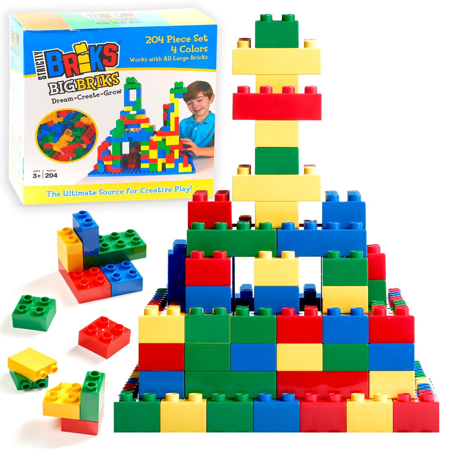 Strictly Briks Toy Building Set - Toddler Toy for Creative Play - Educational Building Blocks for Fine Motor Skills - Interlocking Design Compatible with Lego - 204 Pieces, Basic Colors