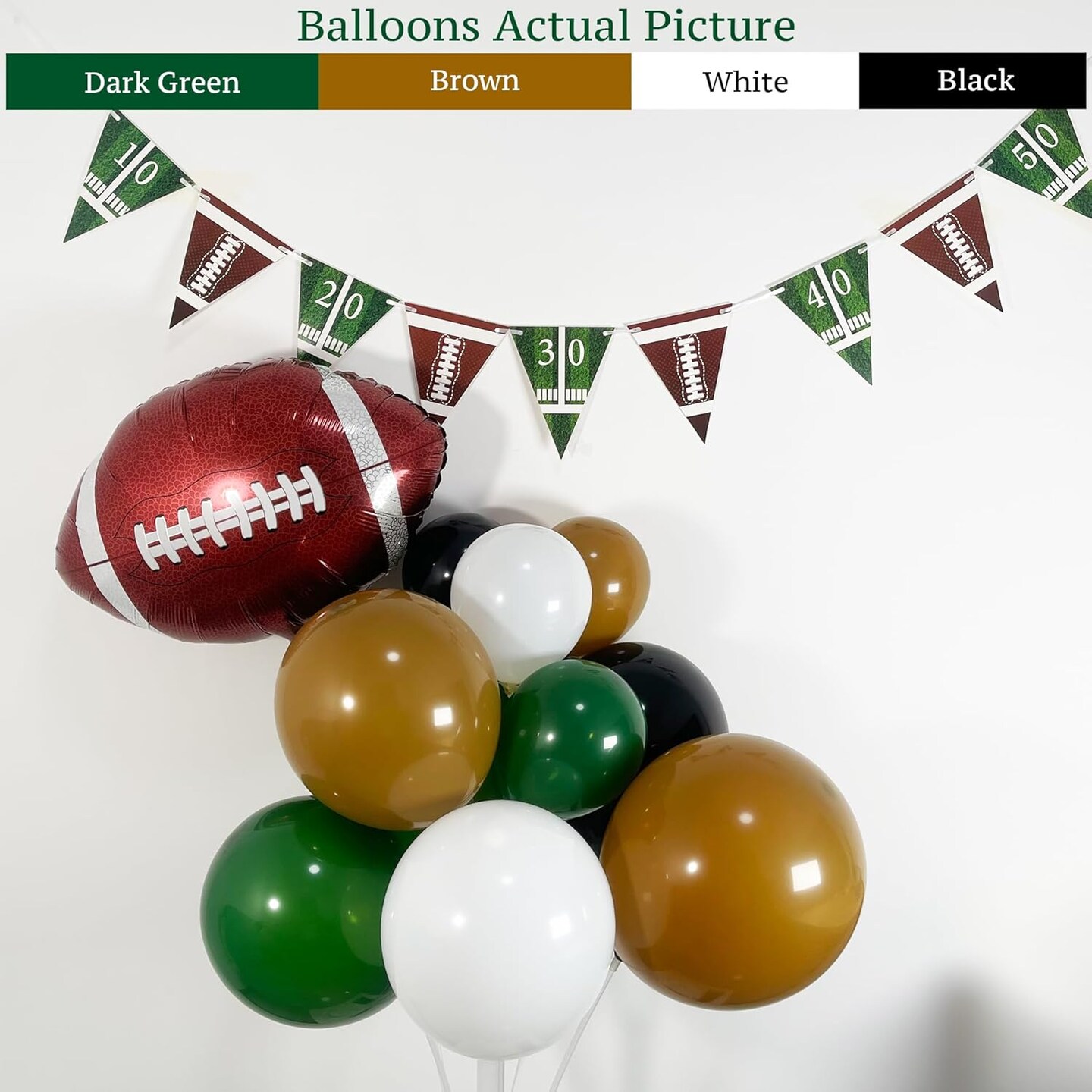 128Pcs Football Party Balloon Arch Garland Kit: Dark Green, Brown, White &#x26; Black Balloons with Football Foil Balloon and Banner for Super Bowl Party, Game Celebrations &#x26; Sports Themed Events