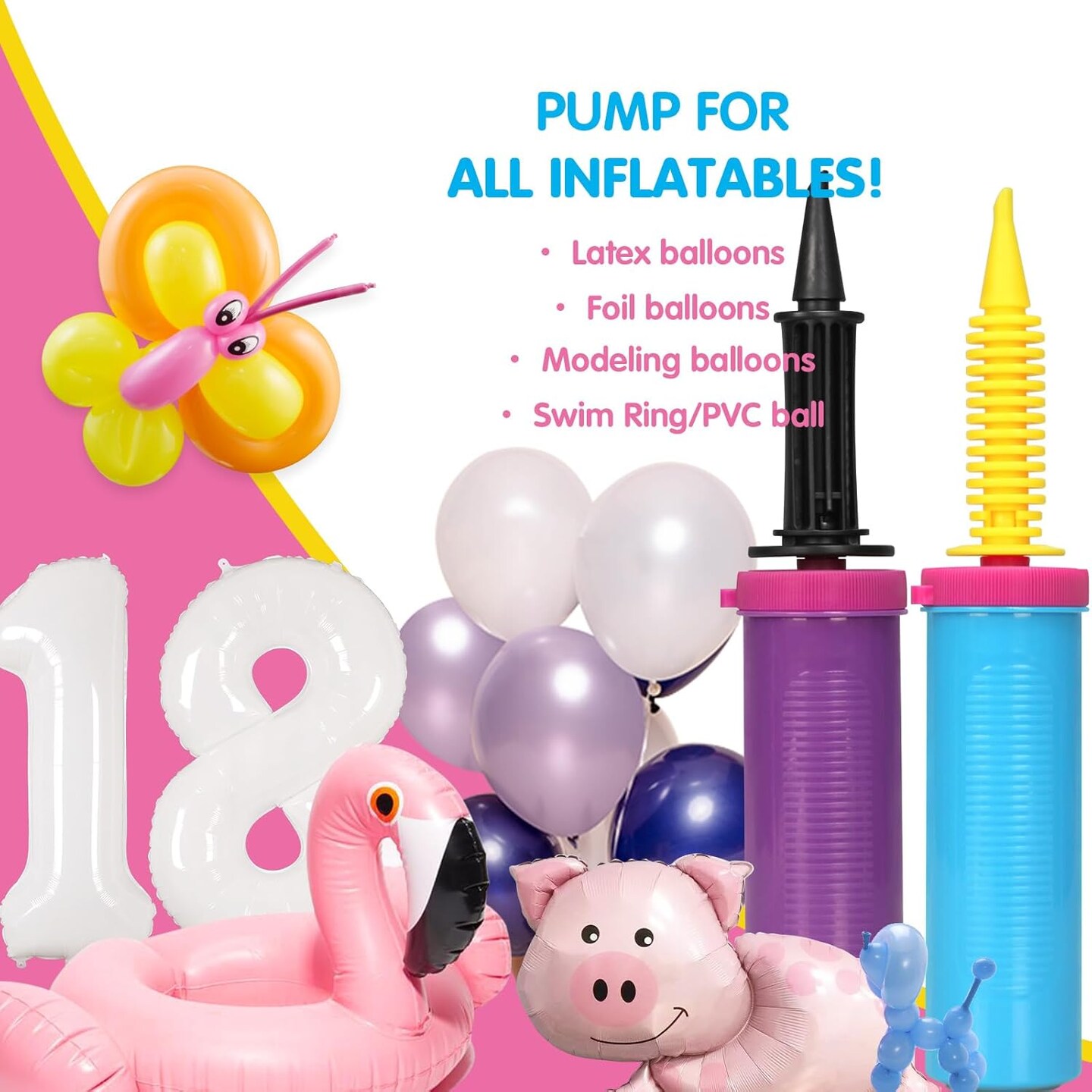 Balloon Pump, 3-Pack Can inflate Balloons in Both Directions Balloon Pump Hand, Fits160 260 Magic Foil Round Balloons