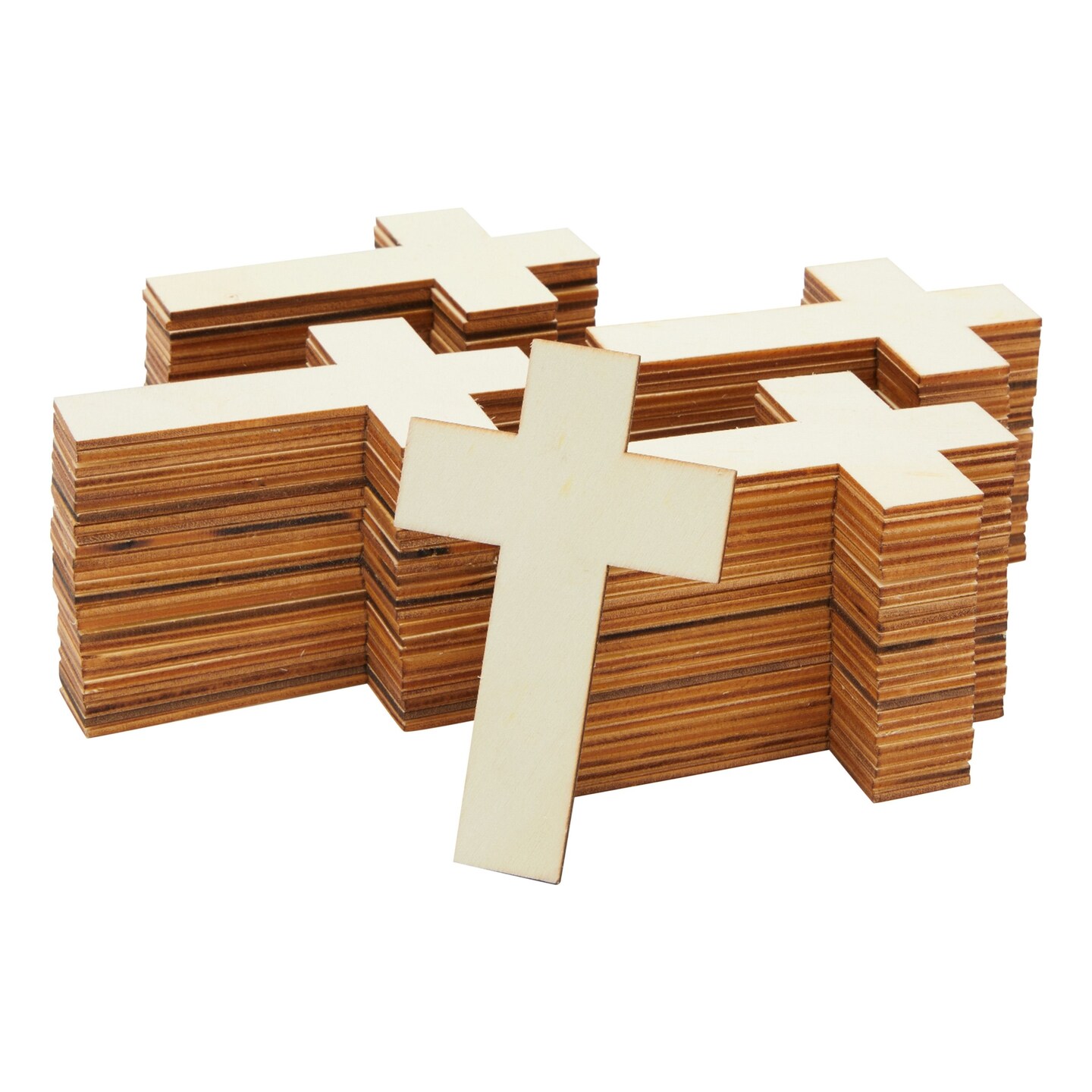 100 Pack Unfinished Wooden Crosses for Crafts - Wood Cross Bulk for Church, First Communion, Easter Tree, Sunday School, DIY Projects (4x3 in)