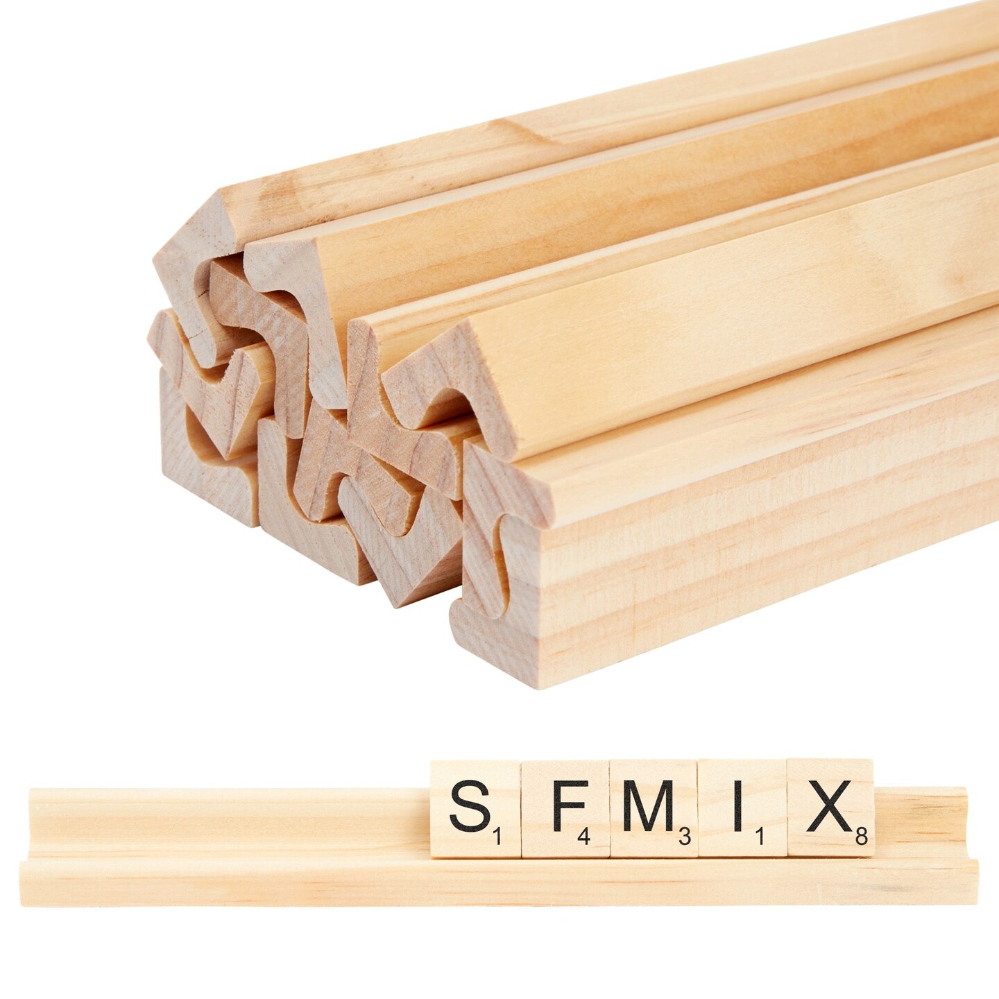 12 Pack Wooden Letter Racks for Scrabble Tiles Pieces, Replacement Game Tray Holders for Crafts (7.5 x 0.75 x 0.85 in)