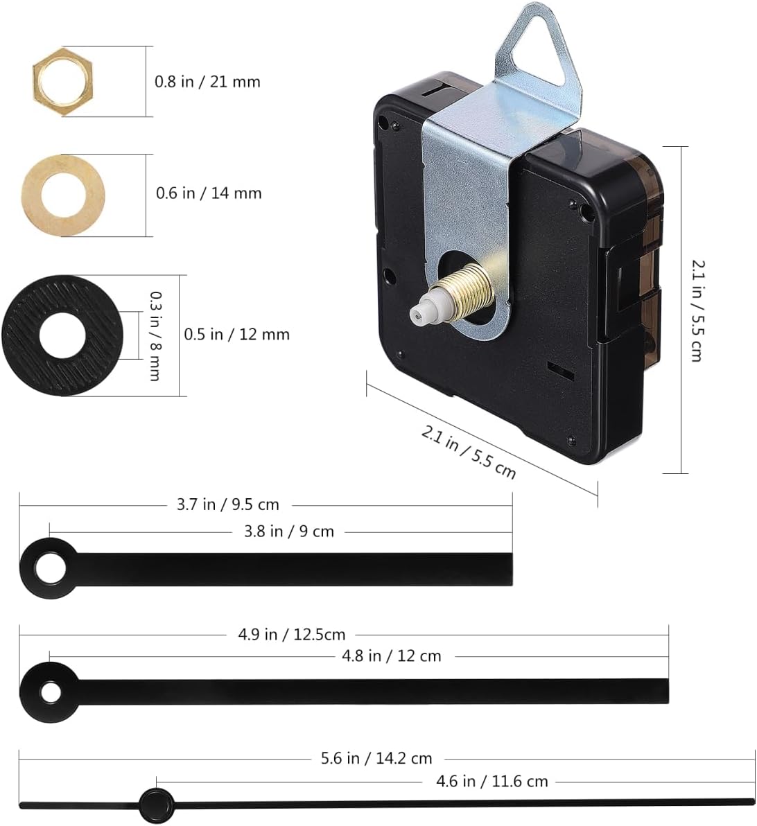 8Pcs Quartz Clock Mechanism Kit – Non-Ticking Silent Movement, 8 Hands Set for DIY Repair (13mm + 18mm).