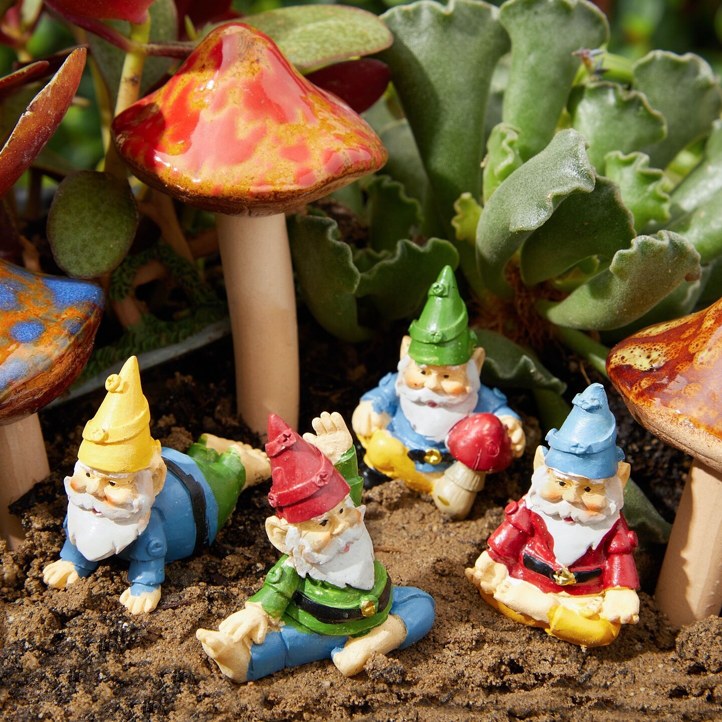 4 Pieces Mini Garden Gnomes, Outdoor Fairy Miniature Statue Accessories Set, Decorations in Funny Poses, Yard Ornaments for Yoga Gifts, Planter, Plant Pots Decor