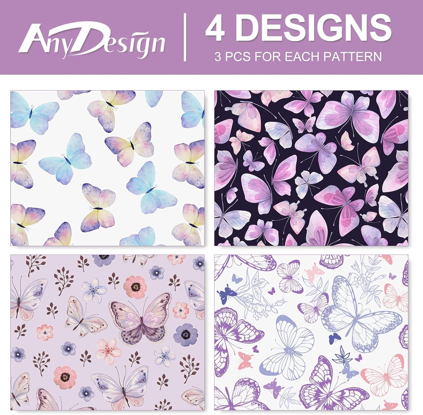12 Sheet Butterfly Wrapping Paper Purple Pink Butterfly Gift Wrap Paper